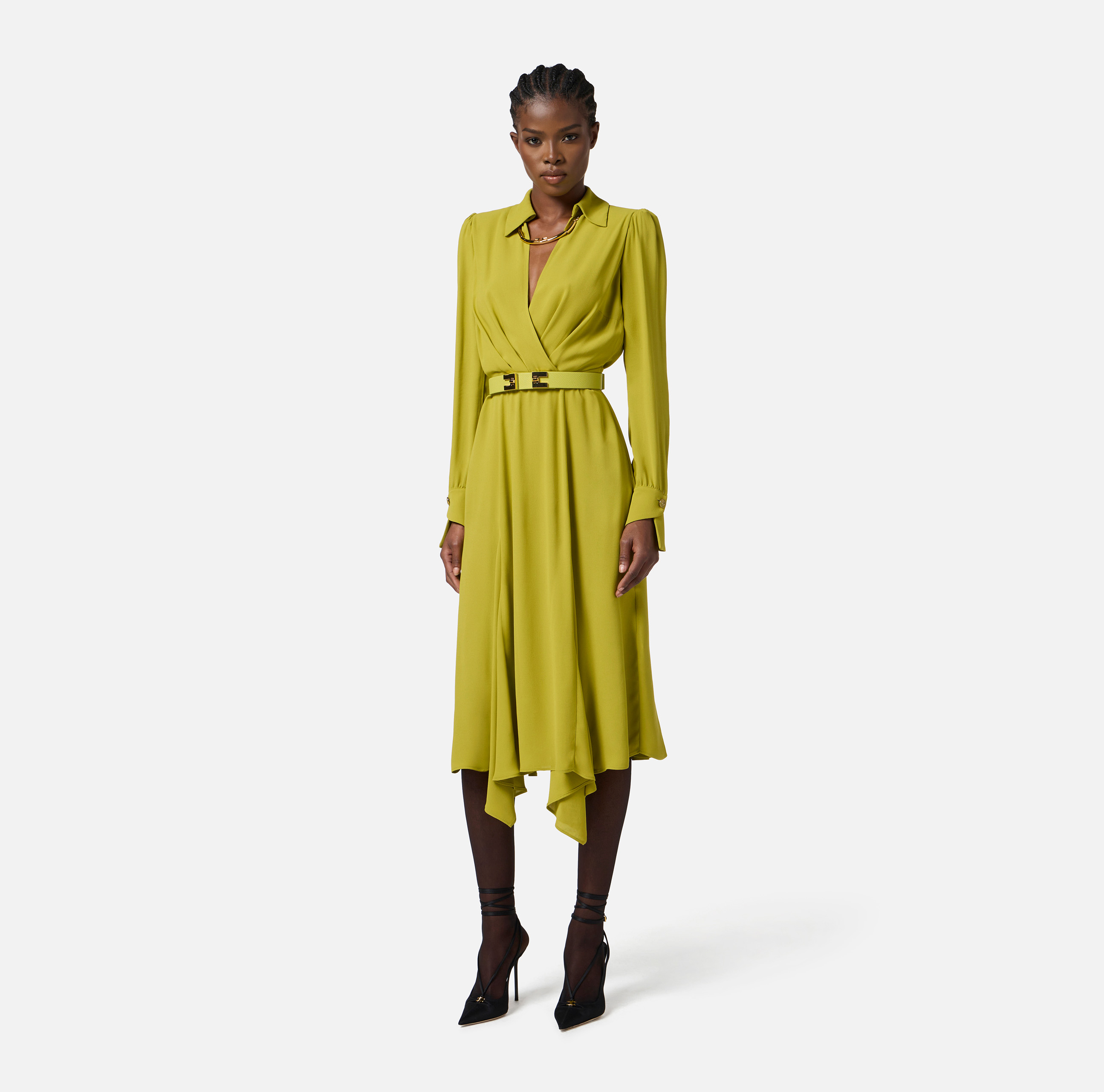 Dress in georgette fabric with tubular necklace | Elisabetta