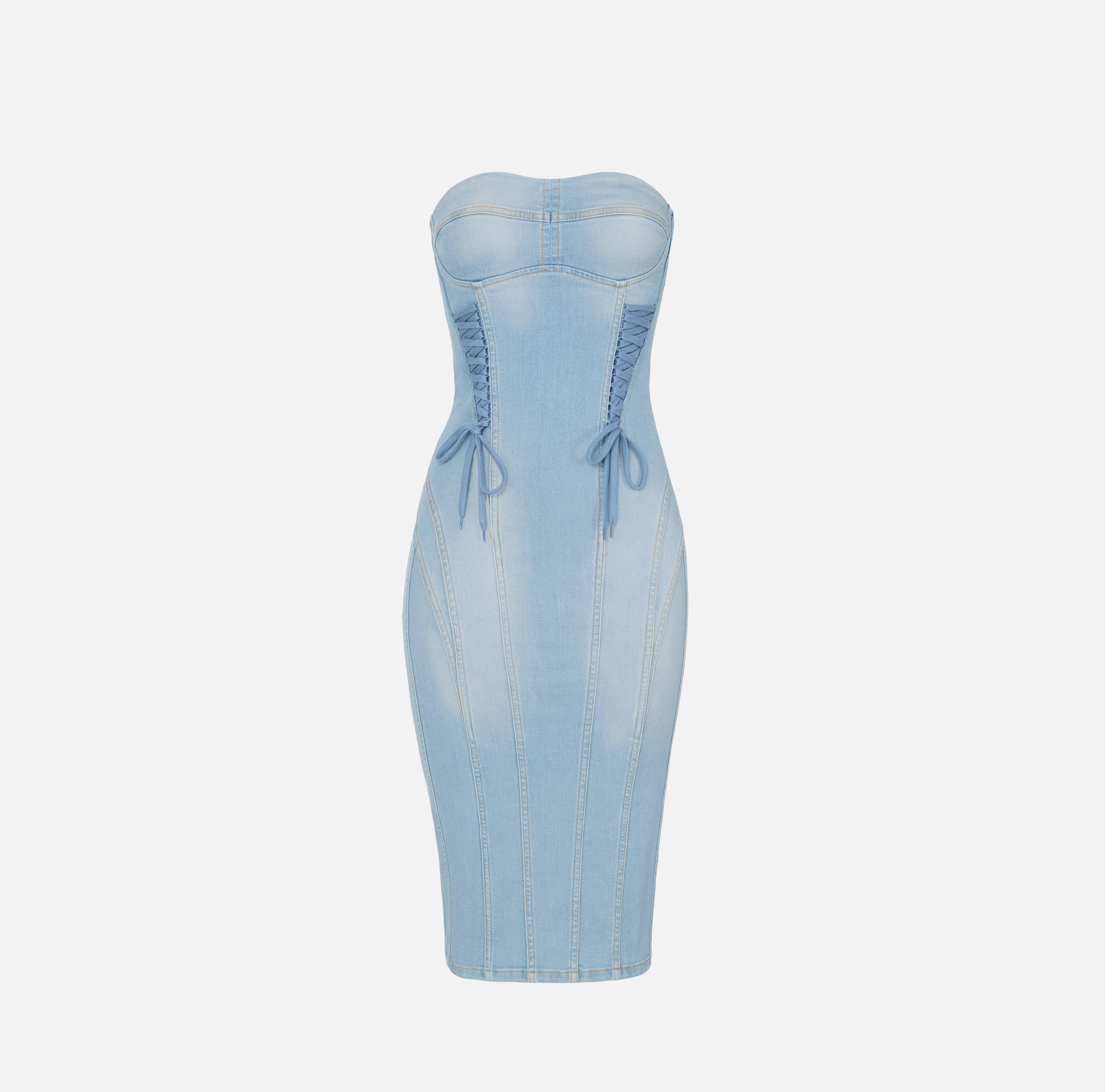Denim dress with crossover laces | Elisabetta Franchi