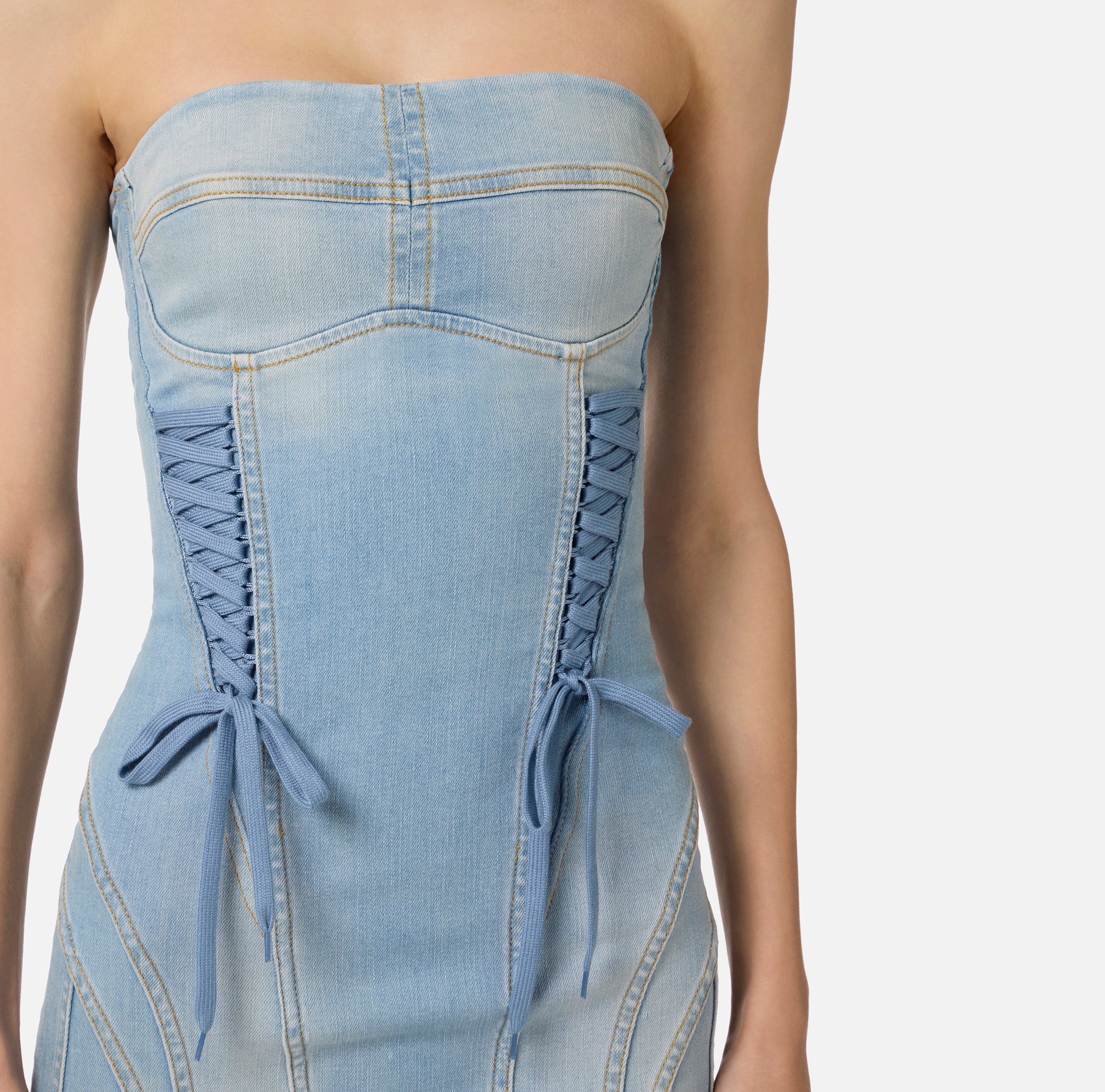 Denim dress with crossover laces | Elisabetta Franchi