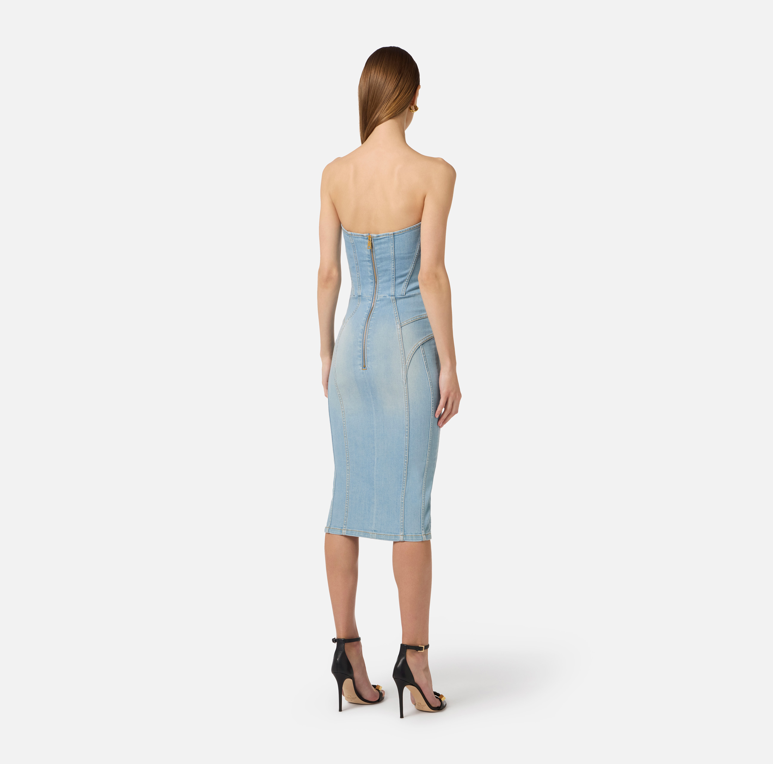 Denim dress with crossover laces | Elisabetta Franchi