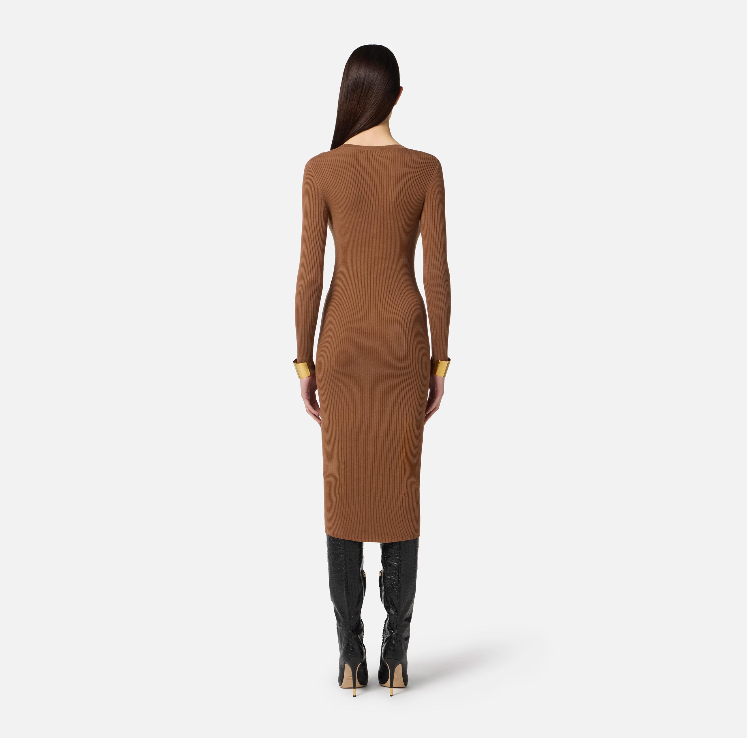 ワンピース ELISABETTA FRANCHI FW25 Ribbed polo dress (AM17S56E2 EA8) 525 America Hope: Rib Polo Maxi Dress