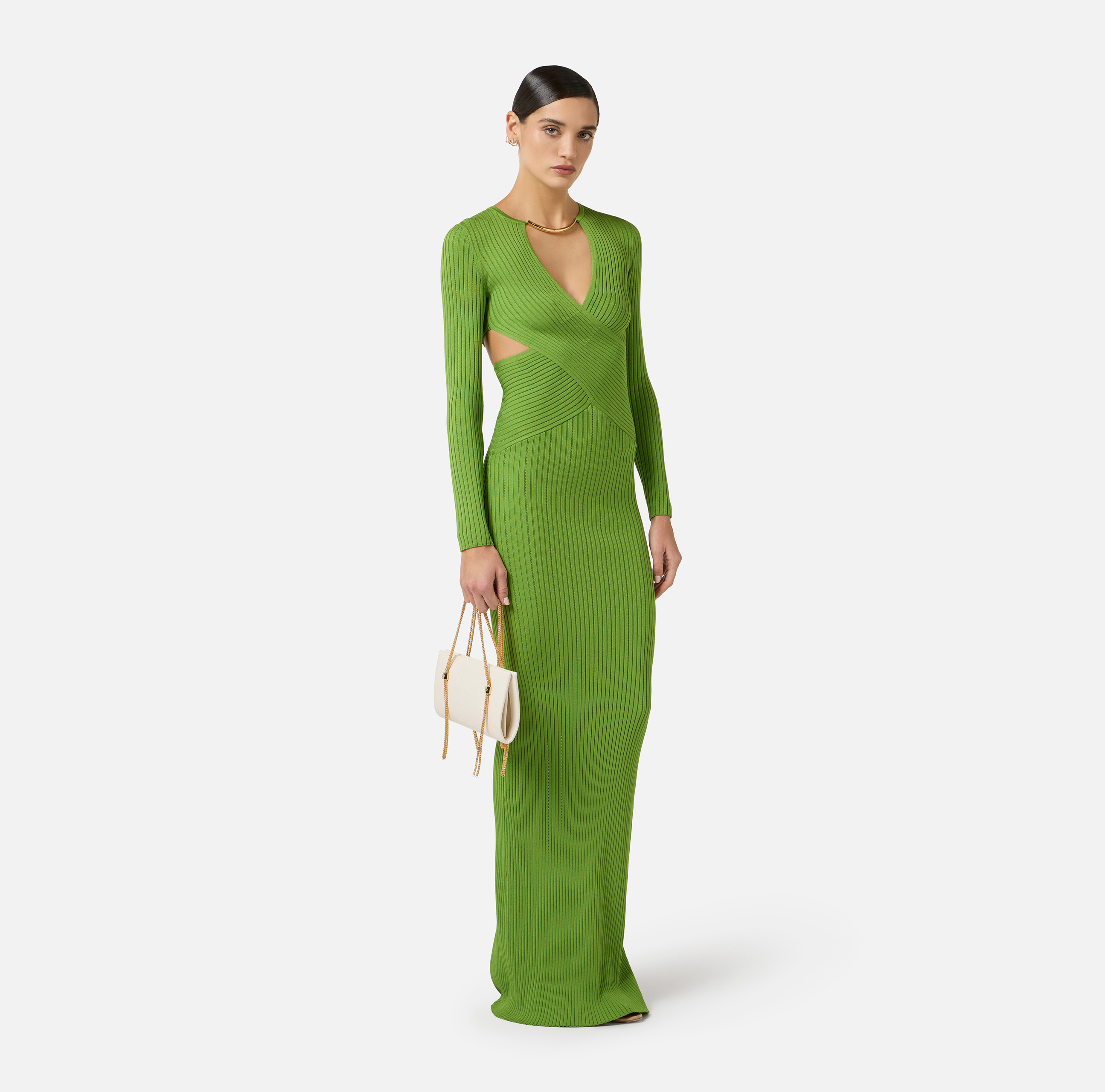 Red Carpet dress in openwork knit fabric with jewel detail