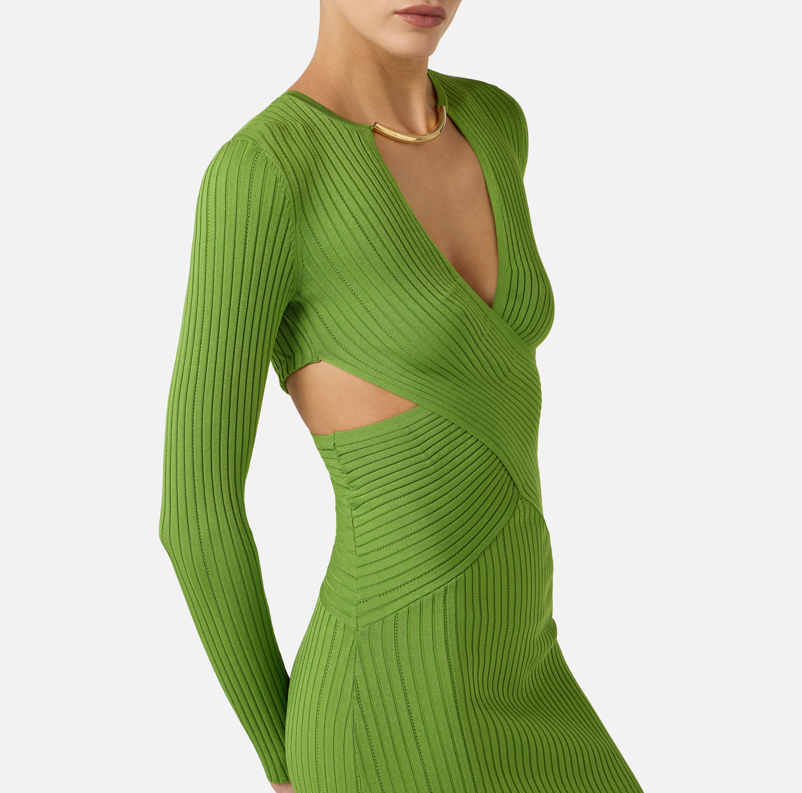 Red Carpet dress in openwork knit fabric with jewel detail