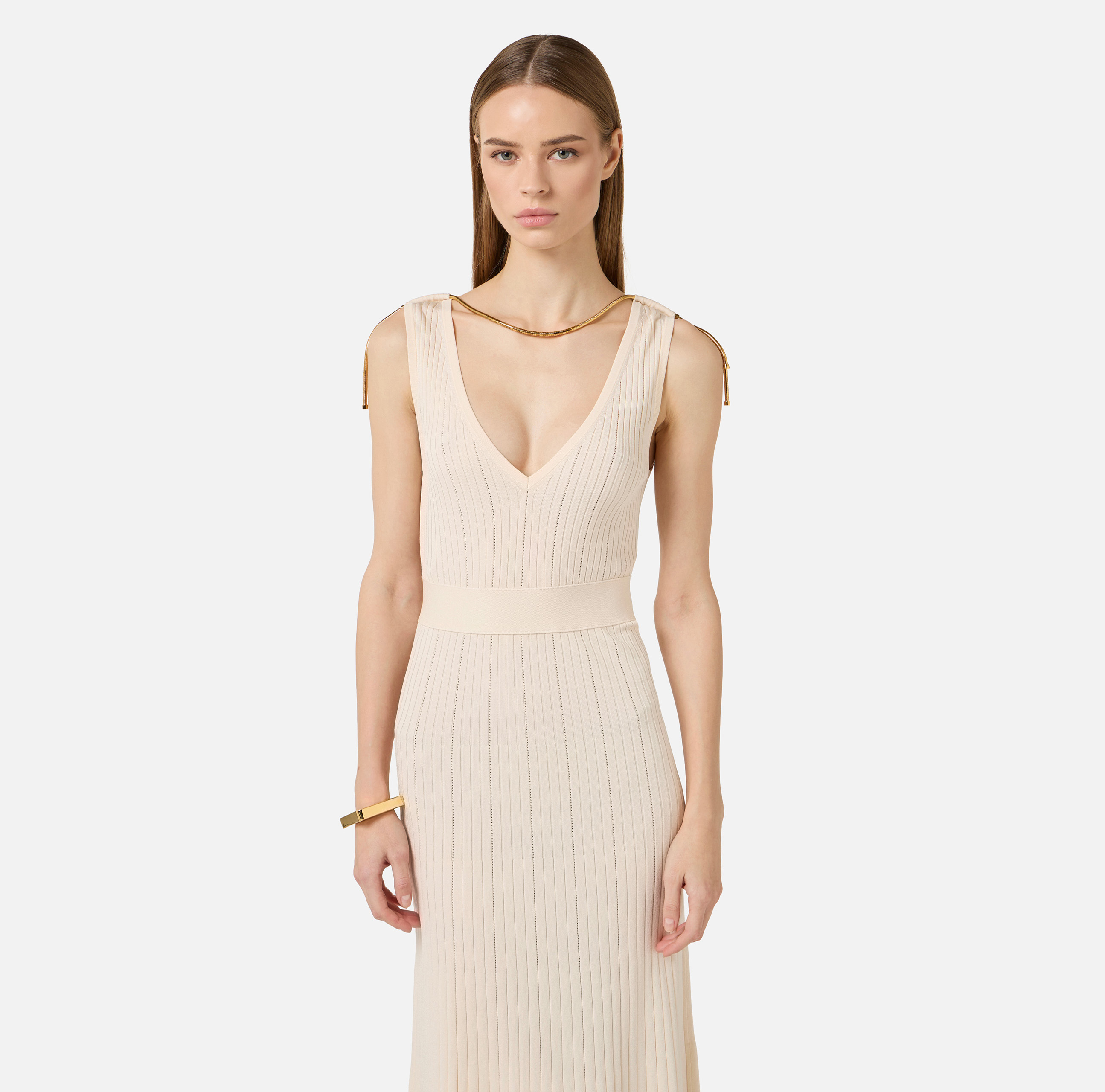 Dress in openwork knit fabric with jewel detail | Elisabetta Franchi