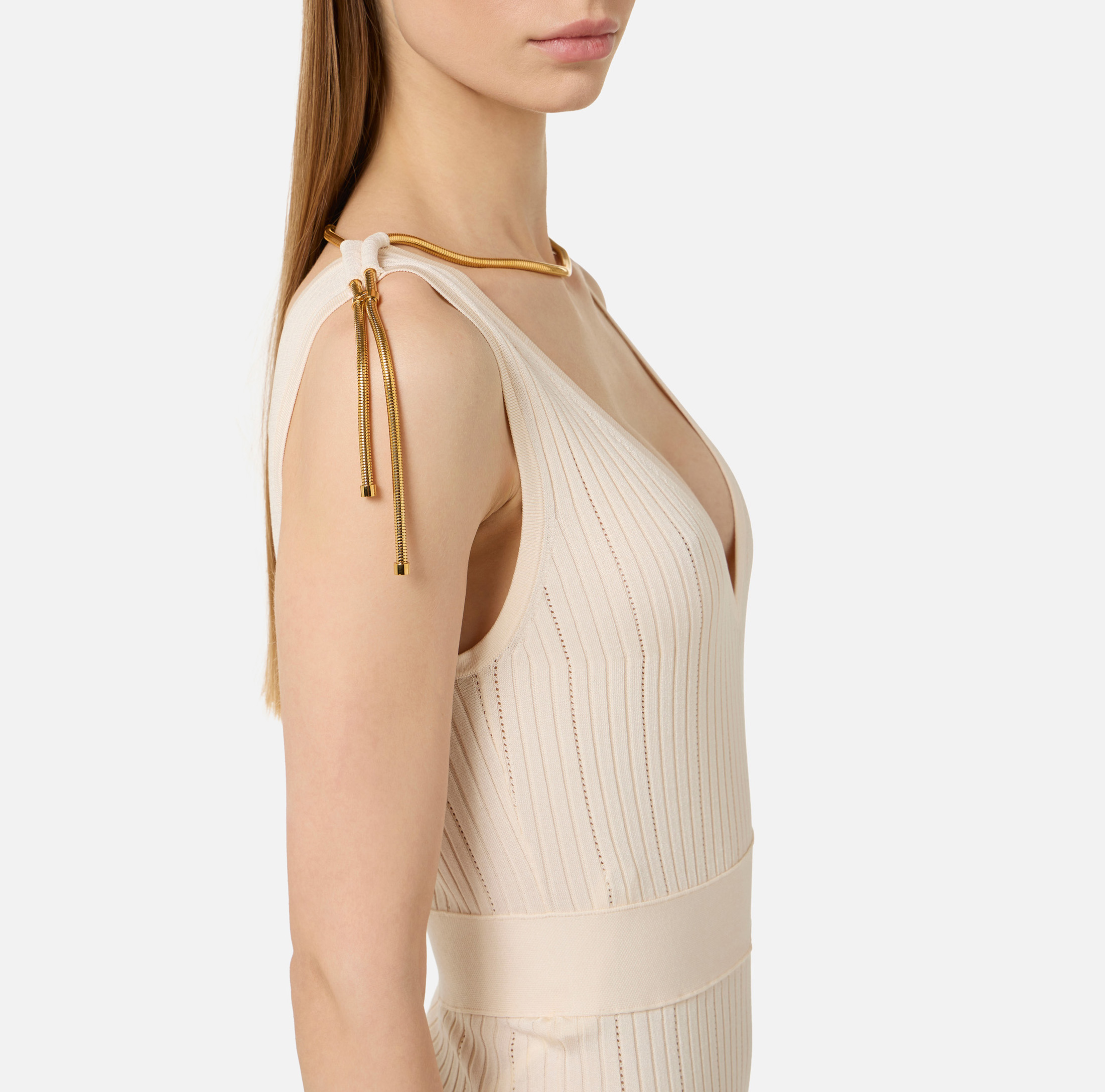 Dress in openwork knit fabric with jewel detail | Elisabetta Franchi