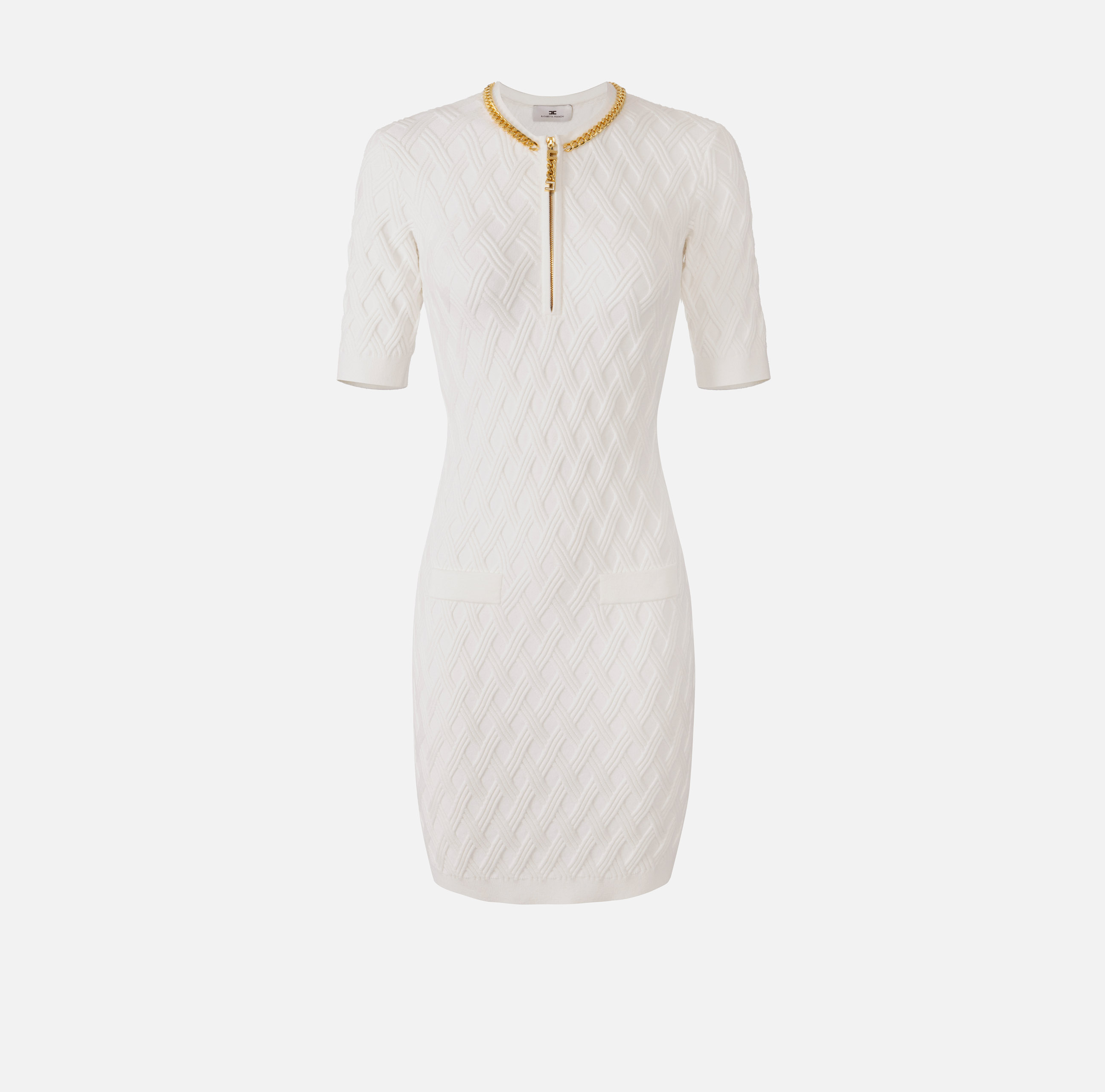 Mini dress in knit fabric with diamonds and jewel details