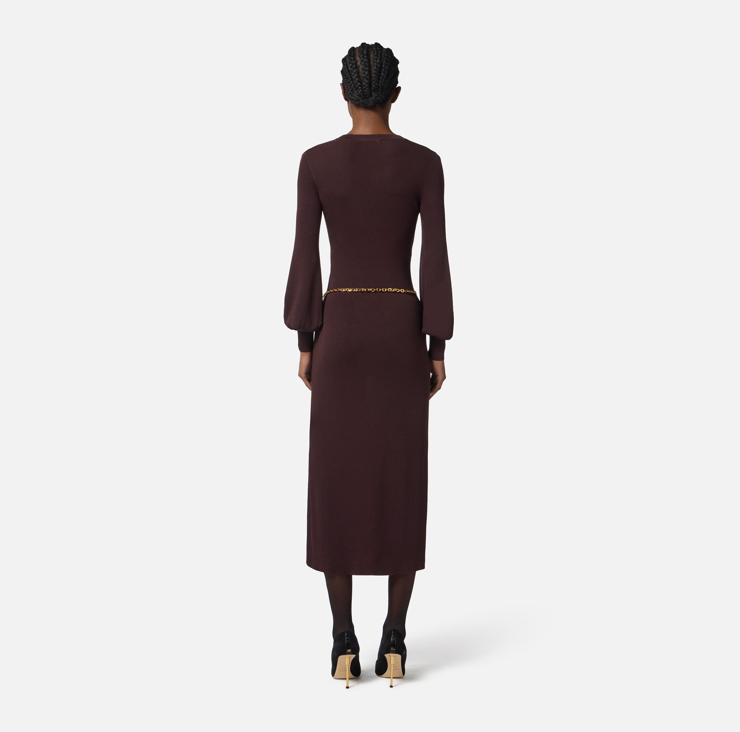 Viscose and silk knit dress with belt | Elisabetta Franchi
