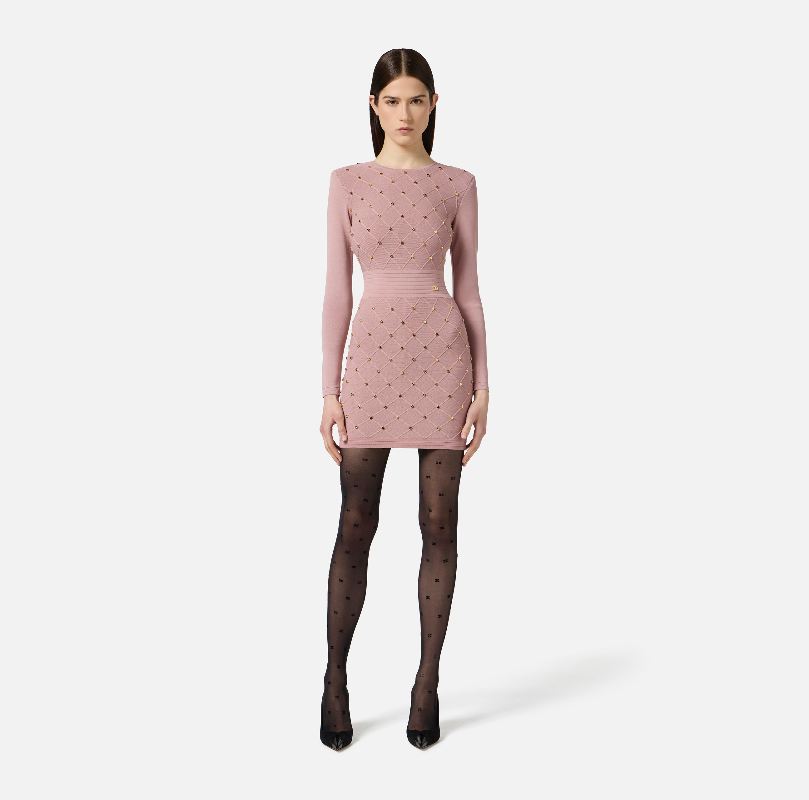 Mini dress in knit fabric with jewel details | Elisabetta
