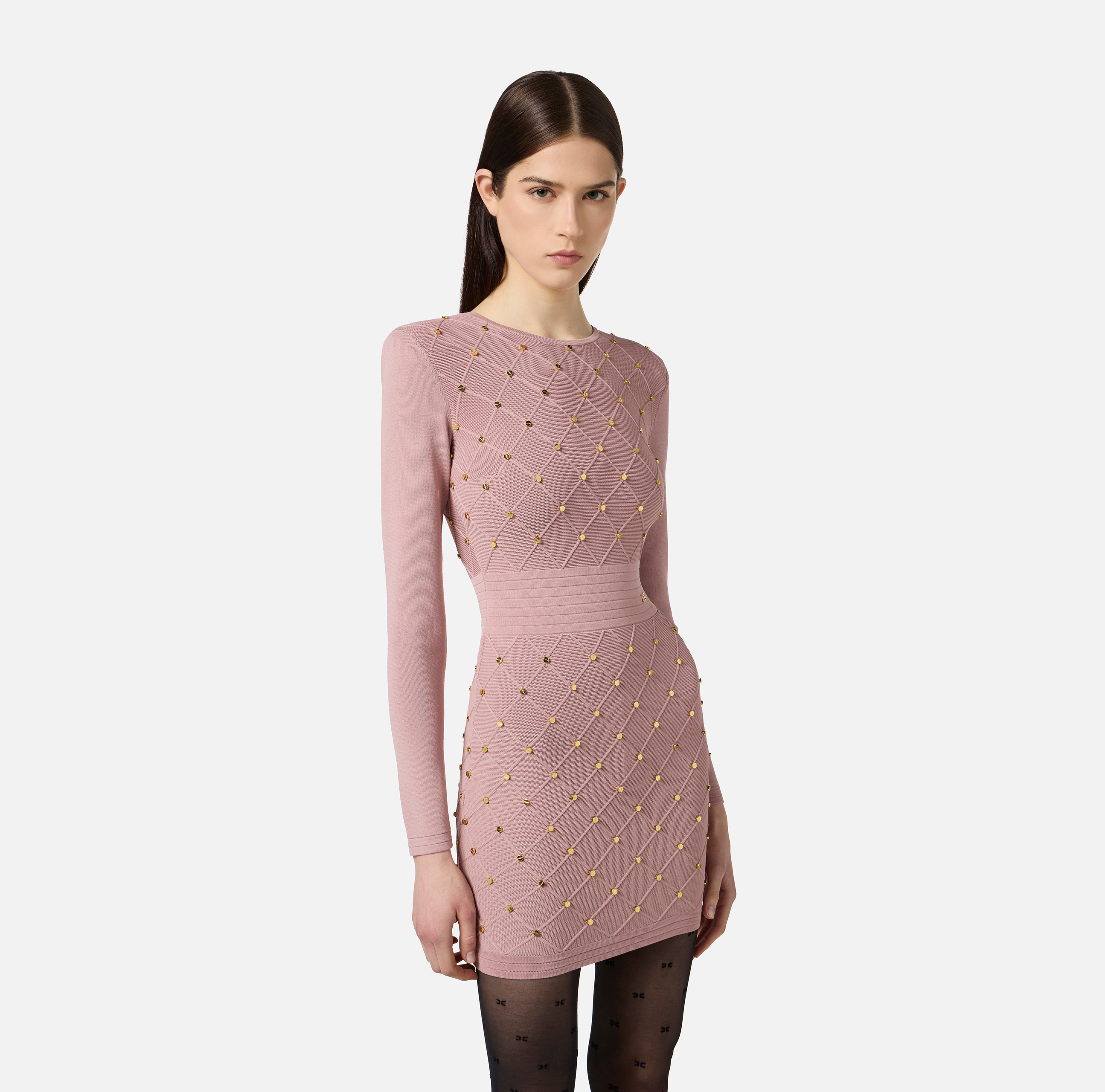 Mini dress in knit fabric with jewel details | Elisabetta