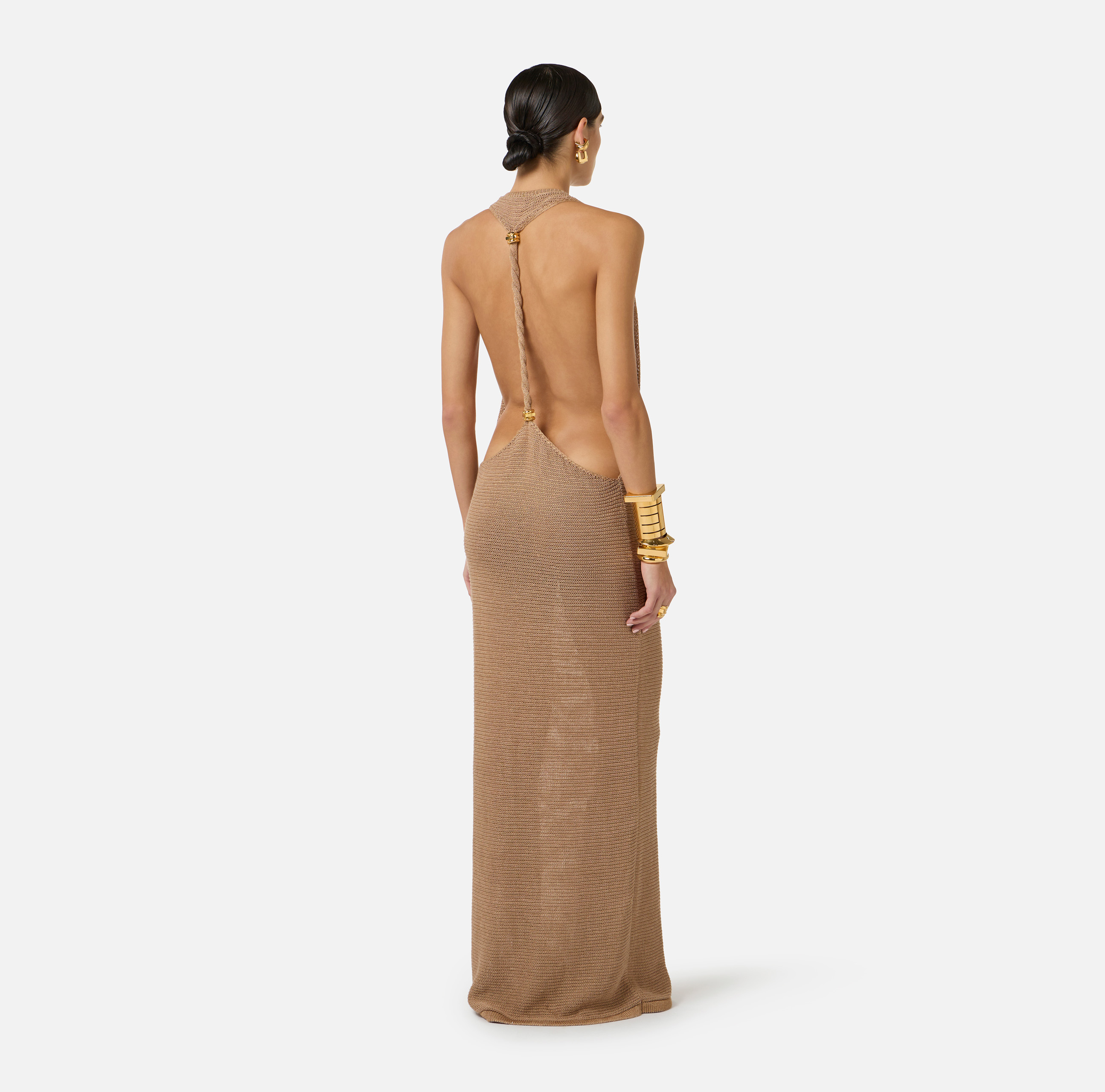 elisabetta franchi layered maxi dress Elisabetta Franchi Tiered Ruffled Midi Dress | Brown