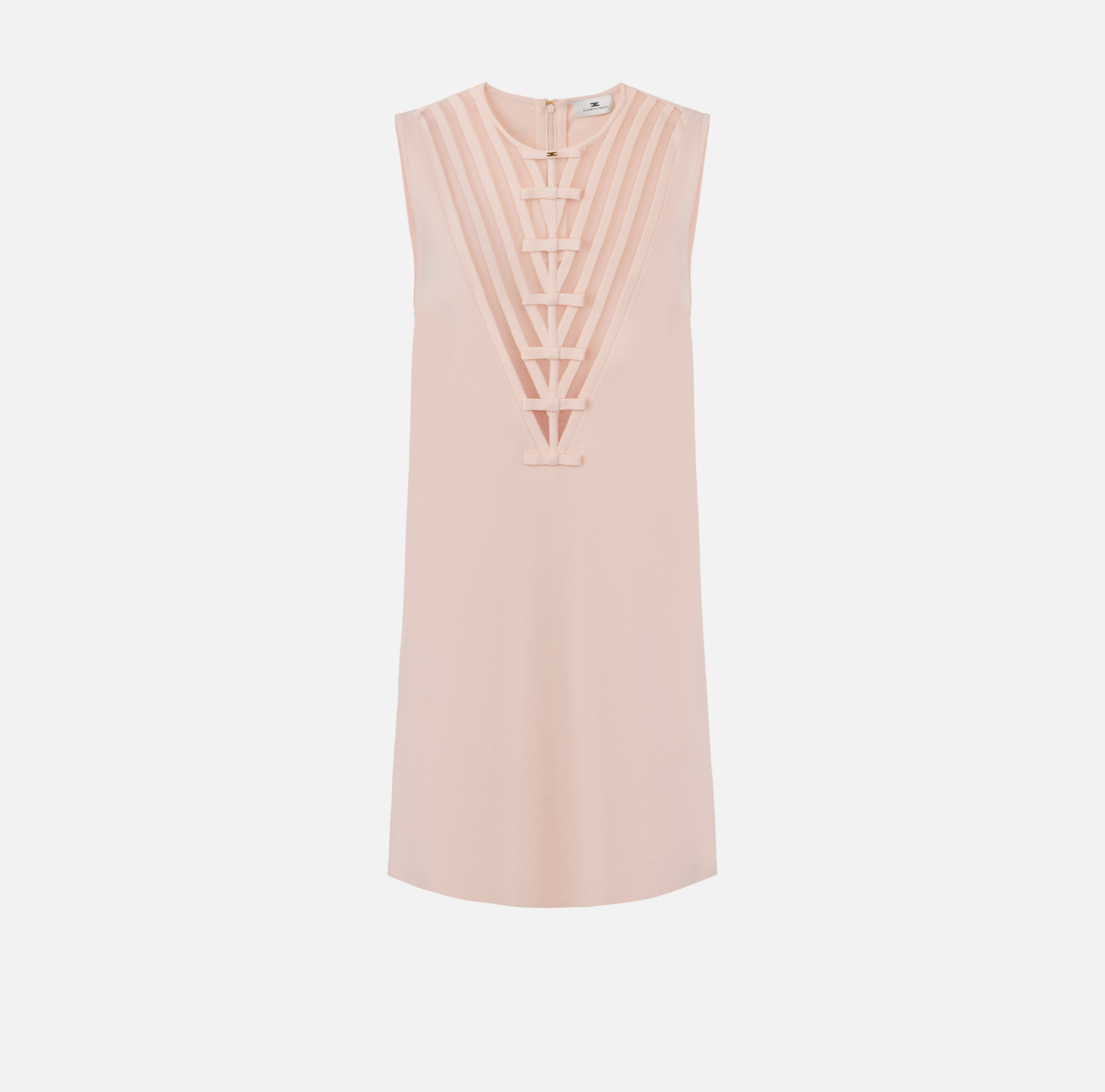 Dress in viscose fabric with transparency details and bows