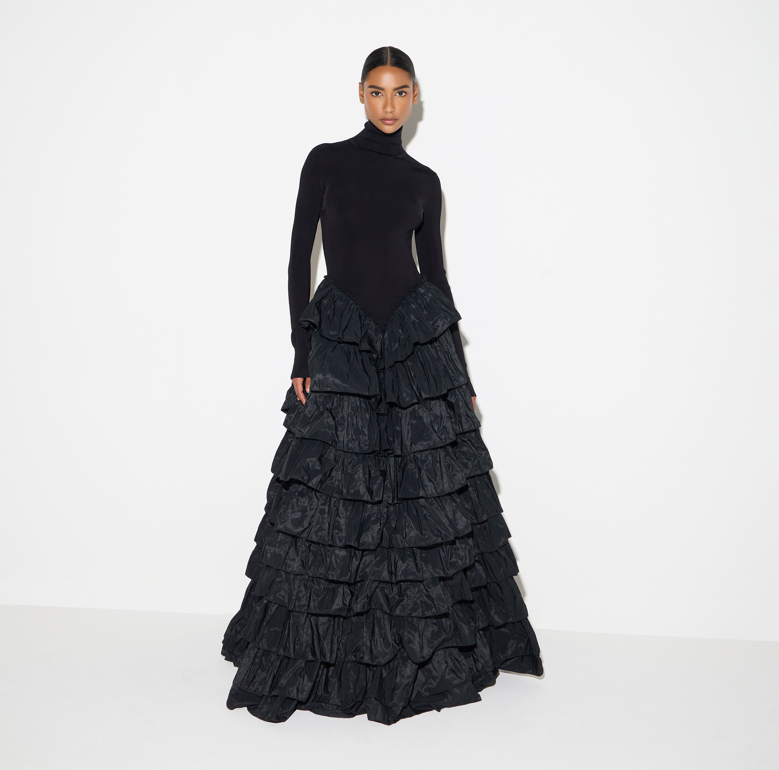 Red Carpet knit dress with flounces, image 2 of 7