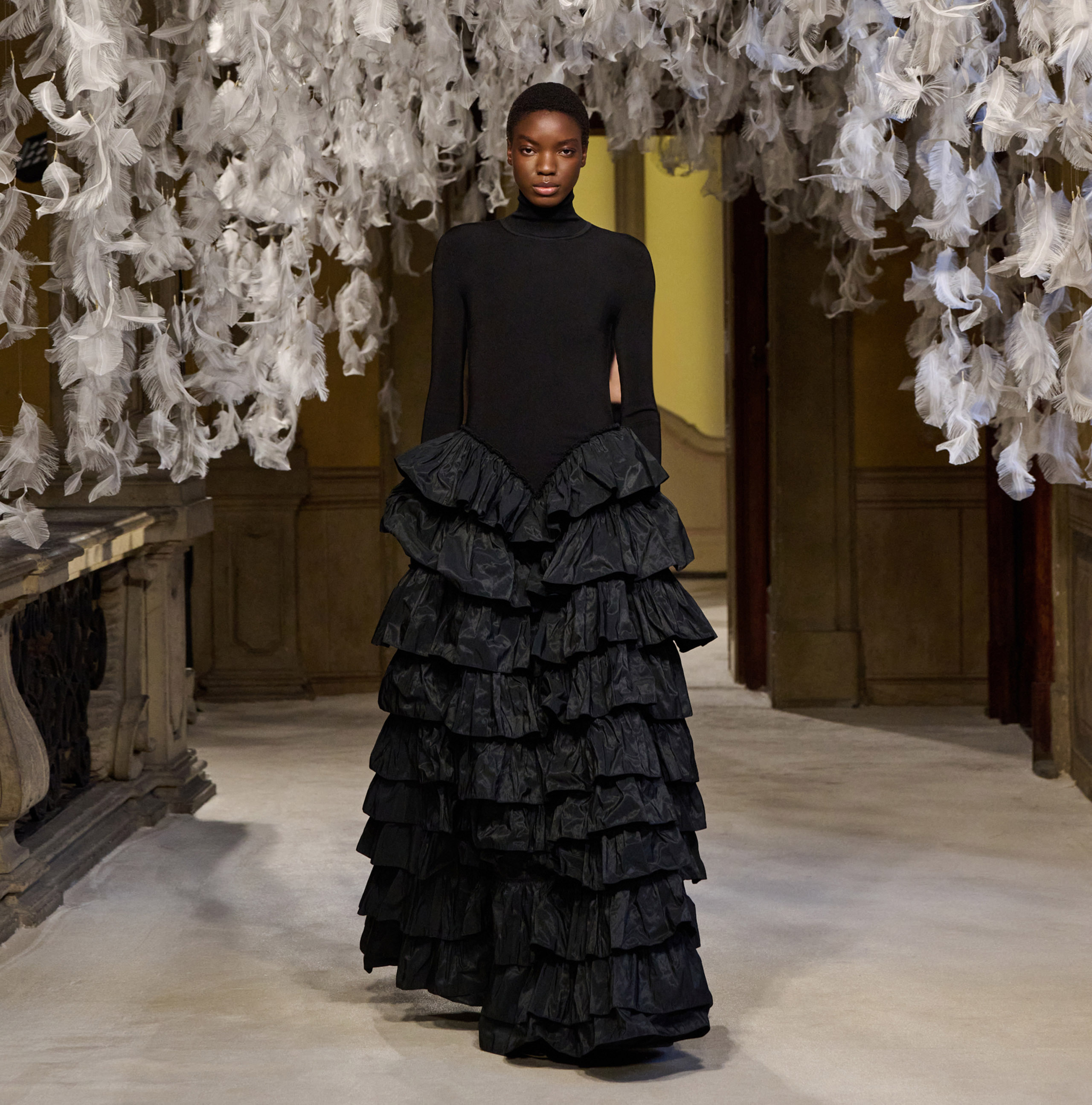 Red Carpet knit dress with flounces, image 3 of 7