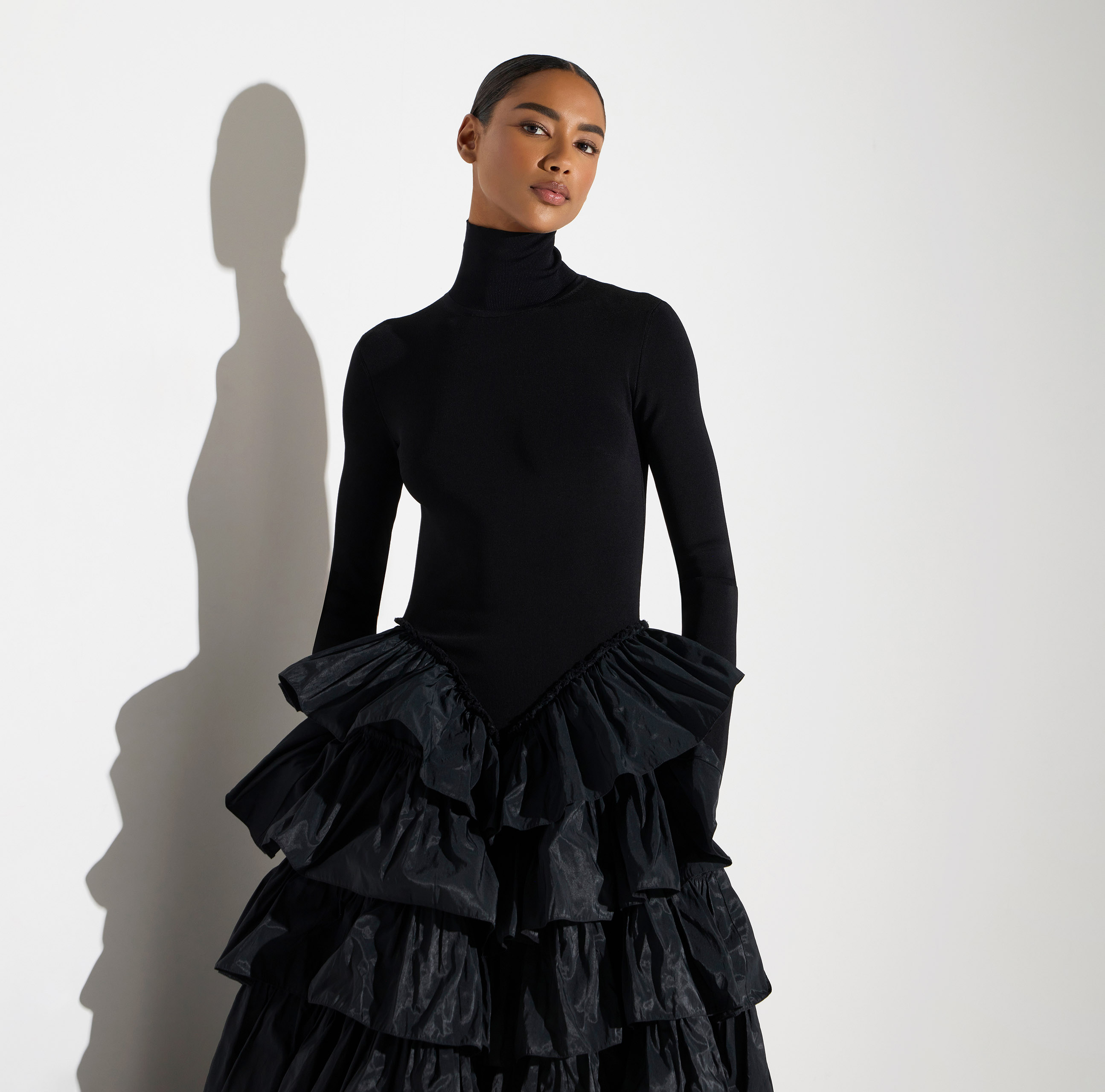Red Carpet knit dress with flounces, image 4 of 7