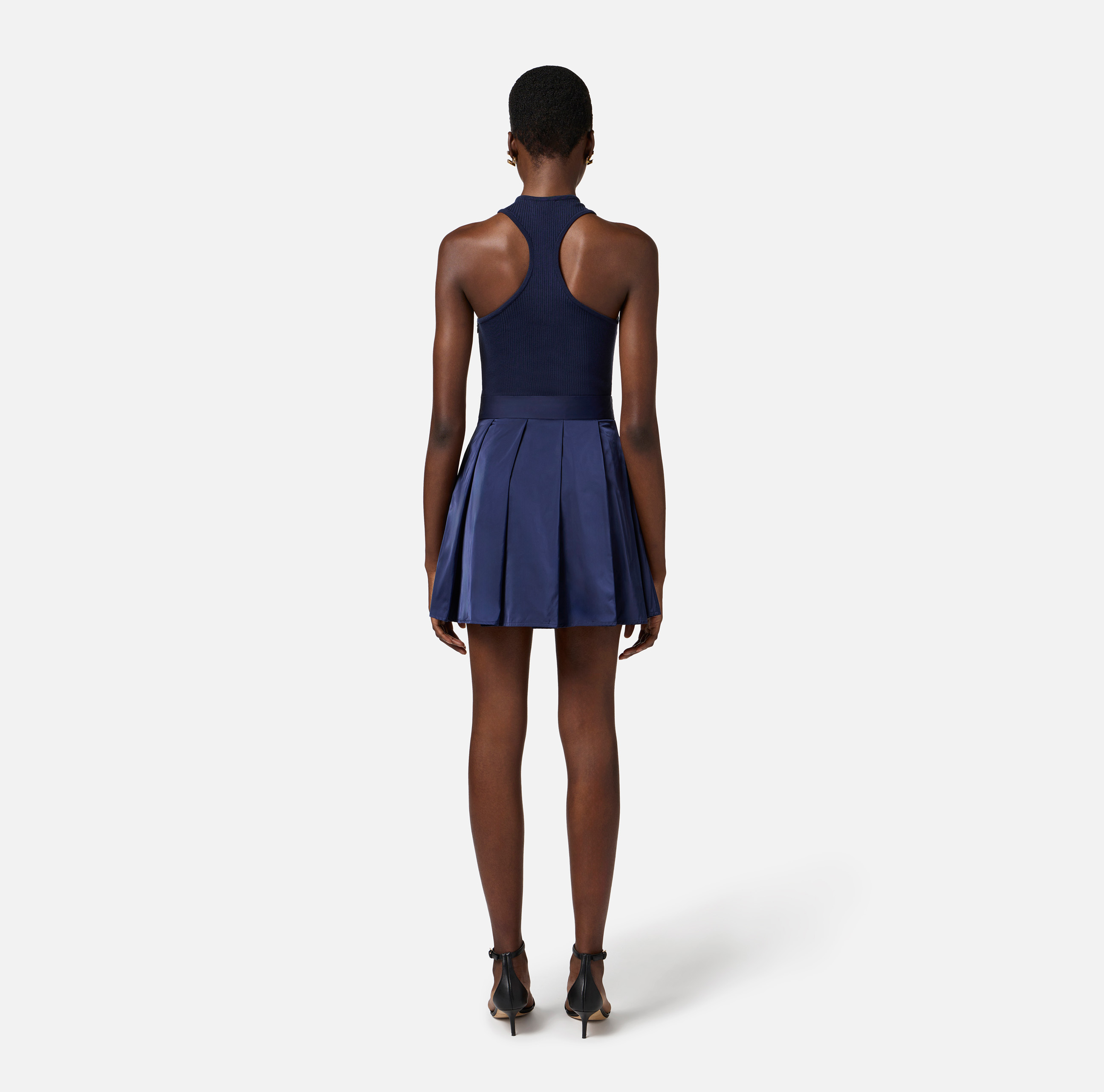 Micro-ribbed dress with voile skirt | Elisabetta Franchi