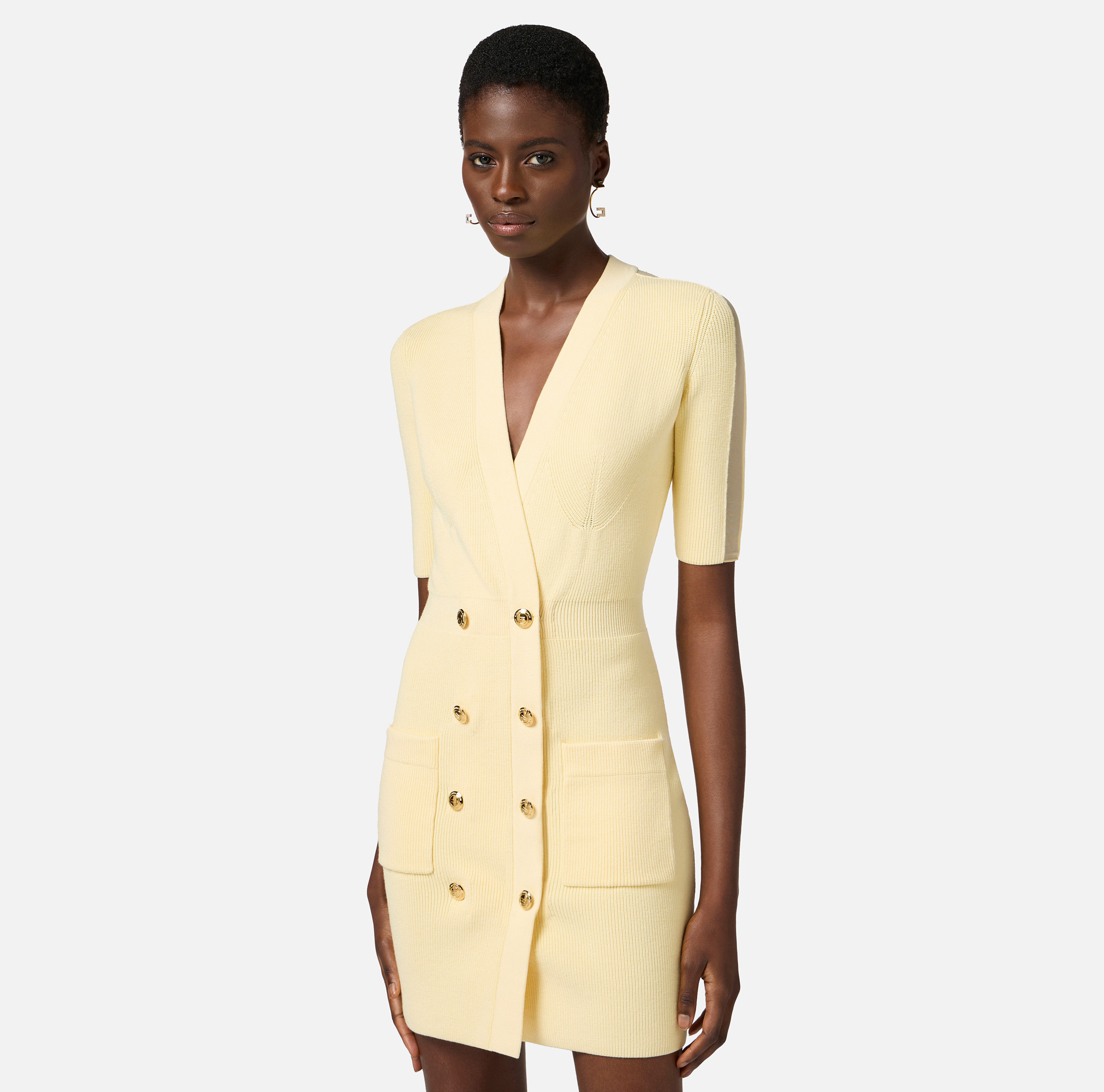 アウターその他 ELISABETTA FRANCHI Women Outer GI14251E2193 Yellow Knit coat dress with tulle | Elisabetta Franchi