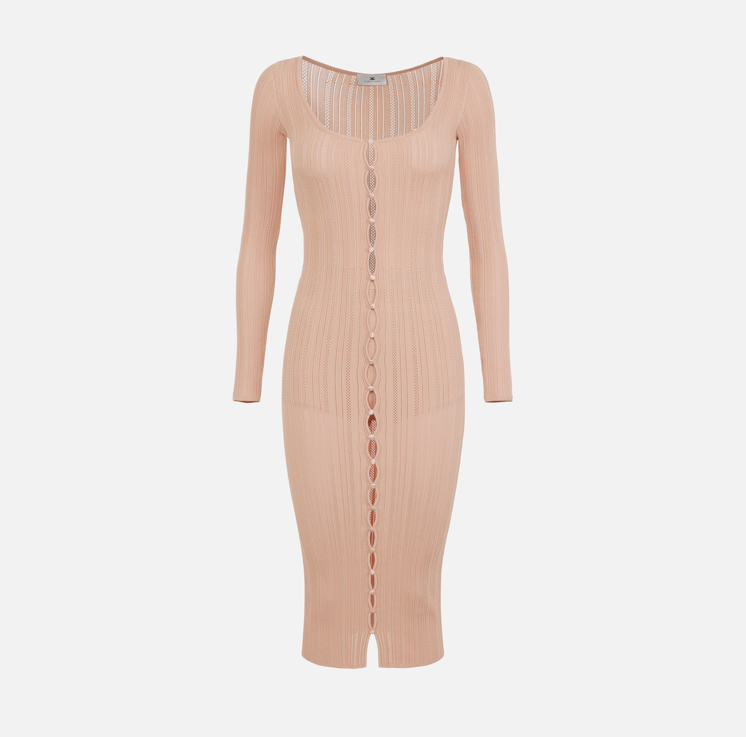 ワンピース ELISABETTA FRANCHI DRESS IN RIBBED KNIT FABRIC WITH BREAST P Elisabetta Franchi Dress in ribbed knit fabric with breast