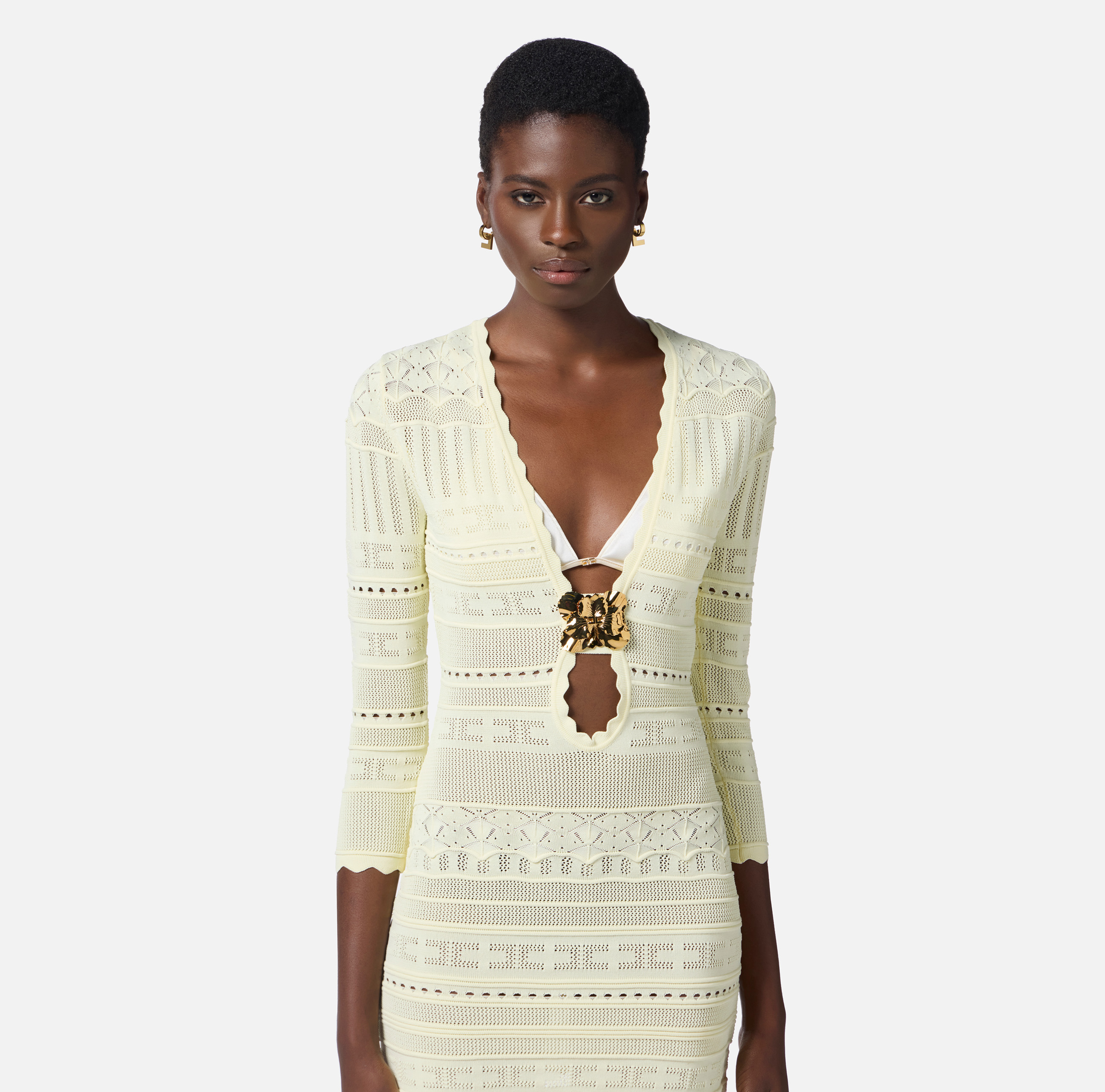 【関税込み】ELISABETTA FRANCHI MINI ORGANZA DRESS Lycra bustier mini dress with rhinestones - ELISABETTA