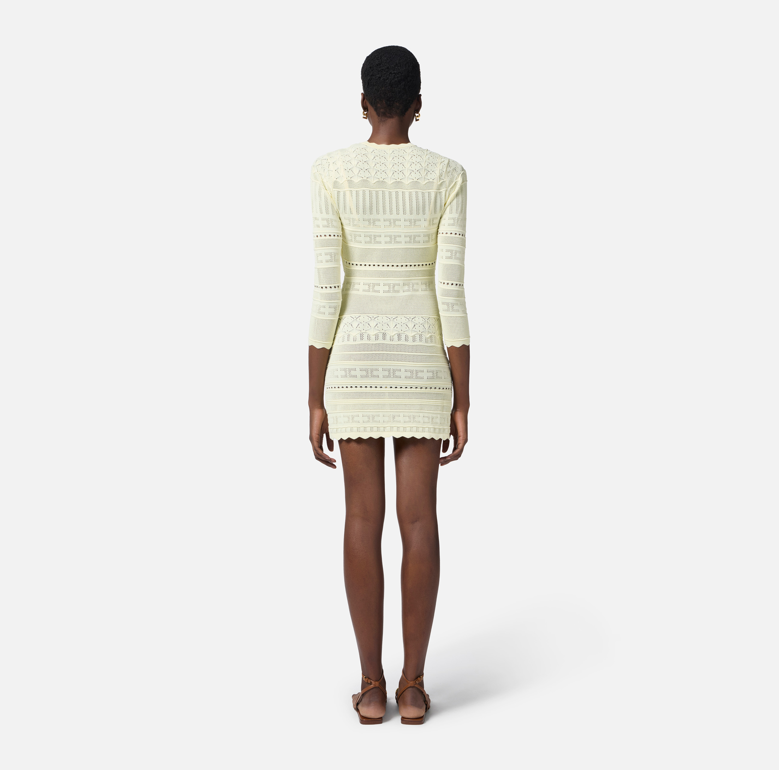 Openwork viscose mini dress with jewel flower | Elisabetta
