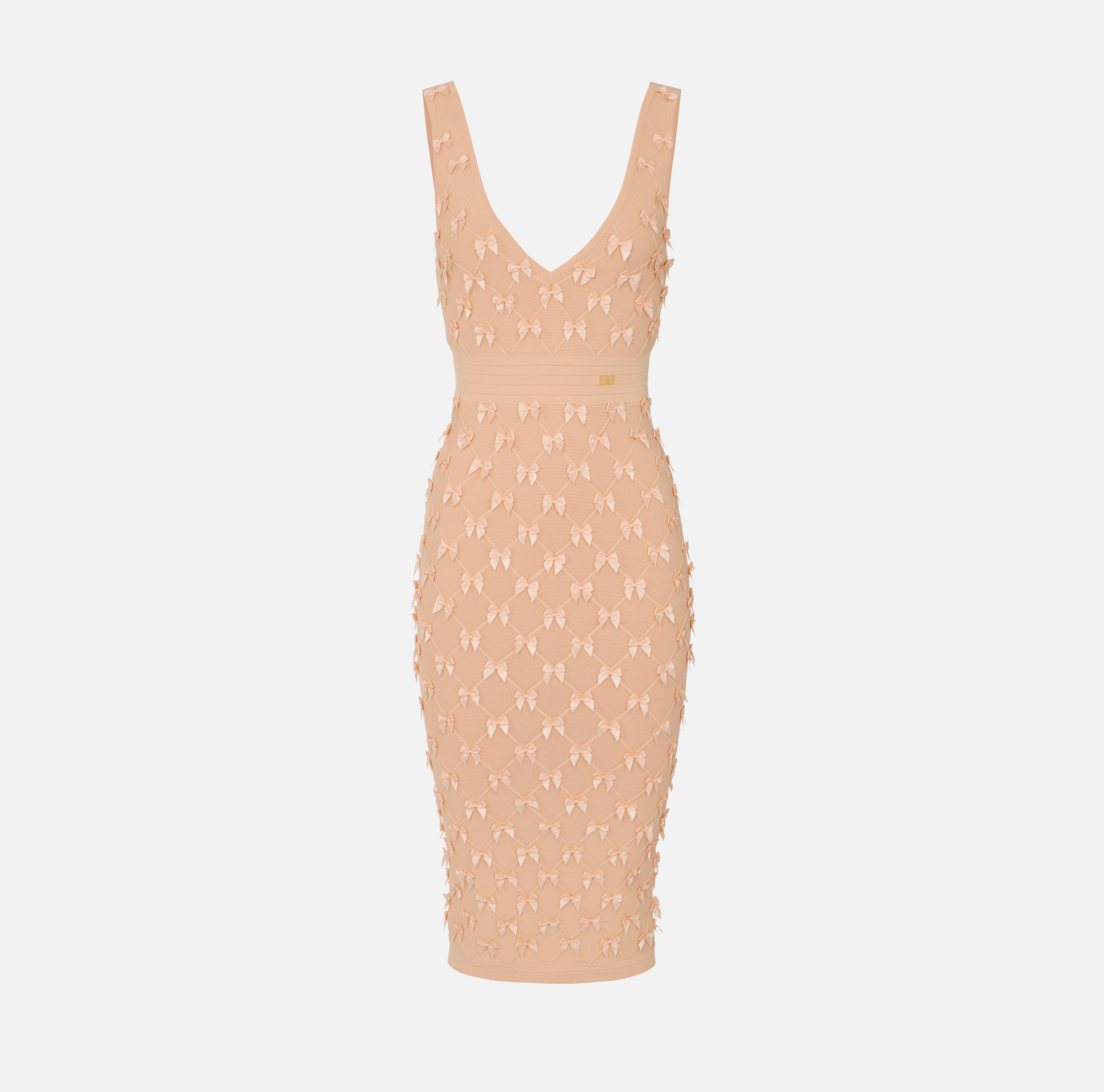 【ELISABETTA FRANCHI】WHITE MIDI DRESS ELISABETTA FRANCHI Women's ivory midi dress with satin