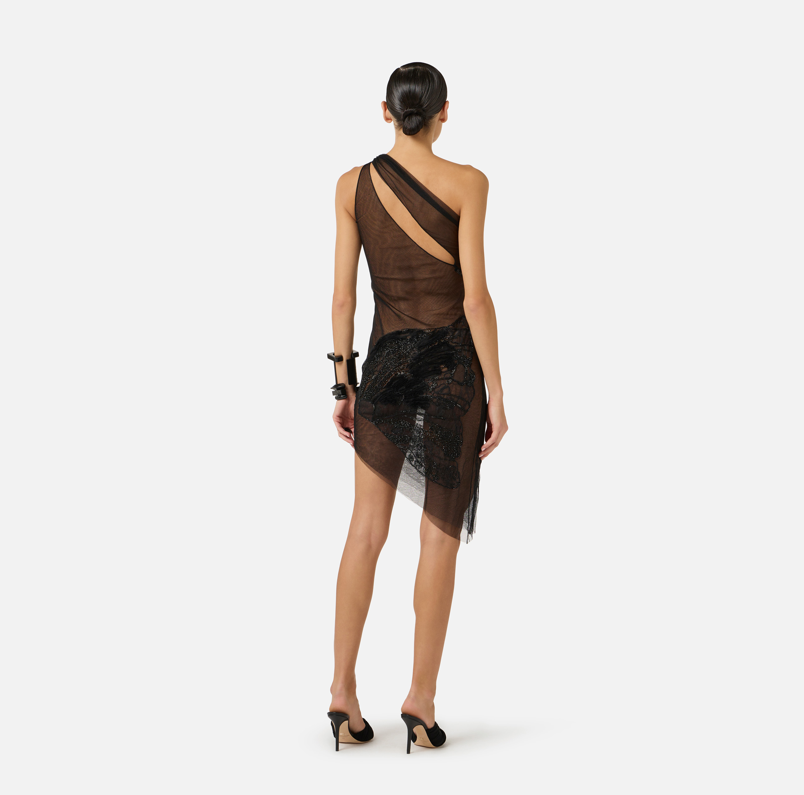 elisabetta franchi black mini dress Fitted black mini dress with long sleeves and structured seam detailin   Mazoura