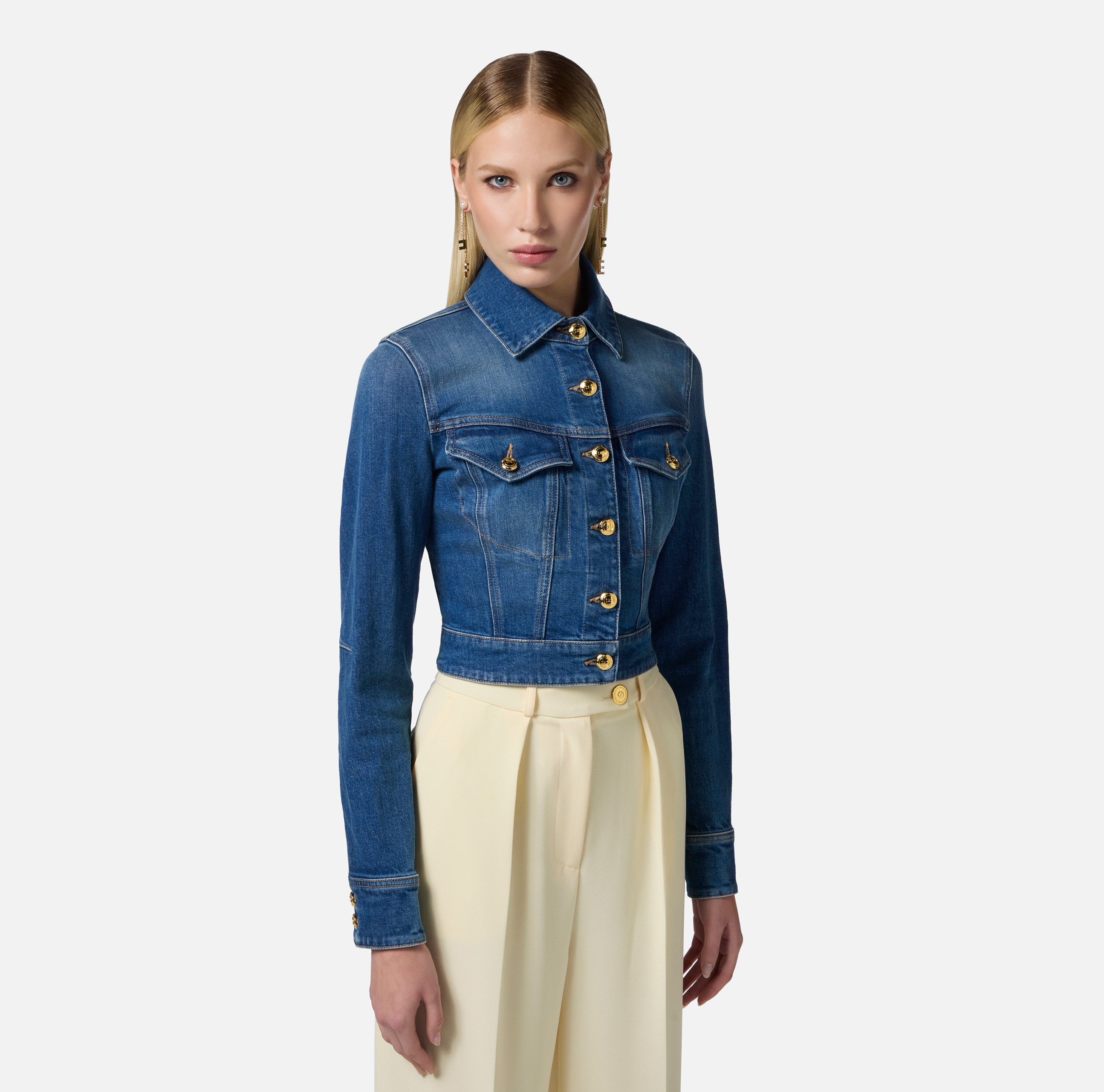 ジャケット ELISABETTA FRANCHI SHORT DENIM SUIT WITH BELT Denim romper suit with belt | Elisabetta Franchi
