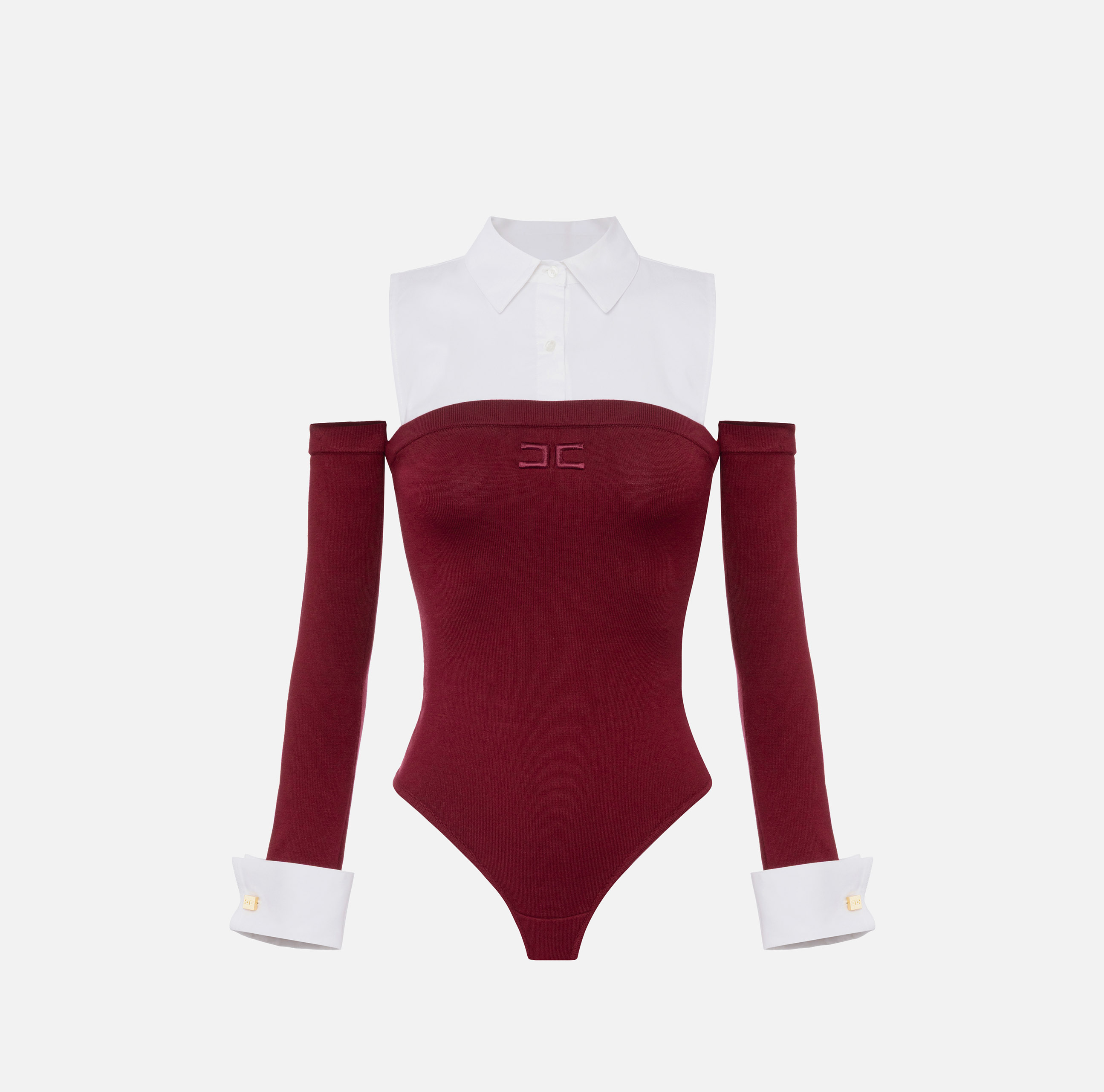 スリップ・インナー・キャミ ELISABETTA FRANCHI KNITTED VISCOSE AND COTTON POPLIN Viscose and cotton poplin knit bodysuit | Elisabetta Franchi