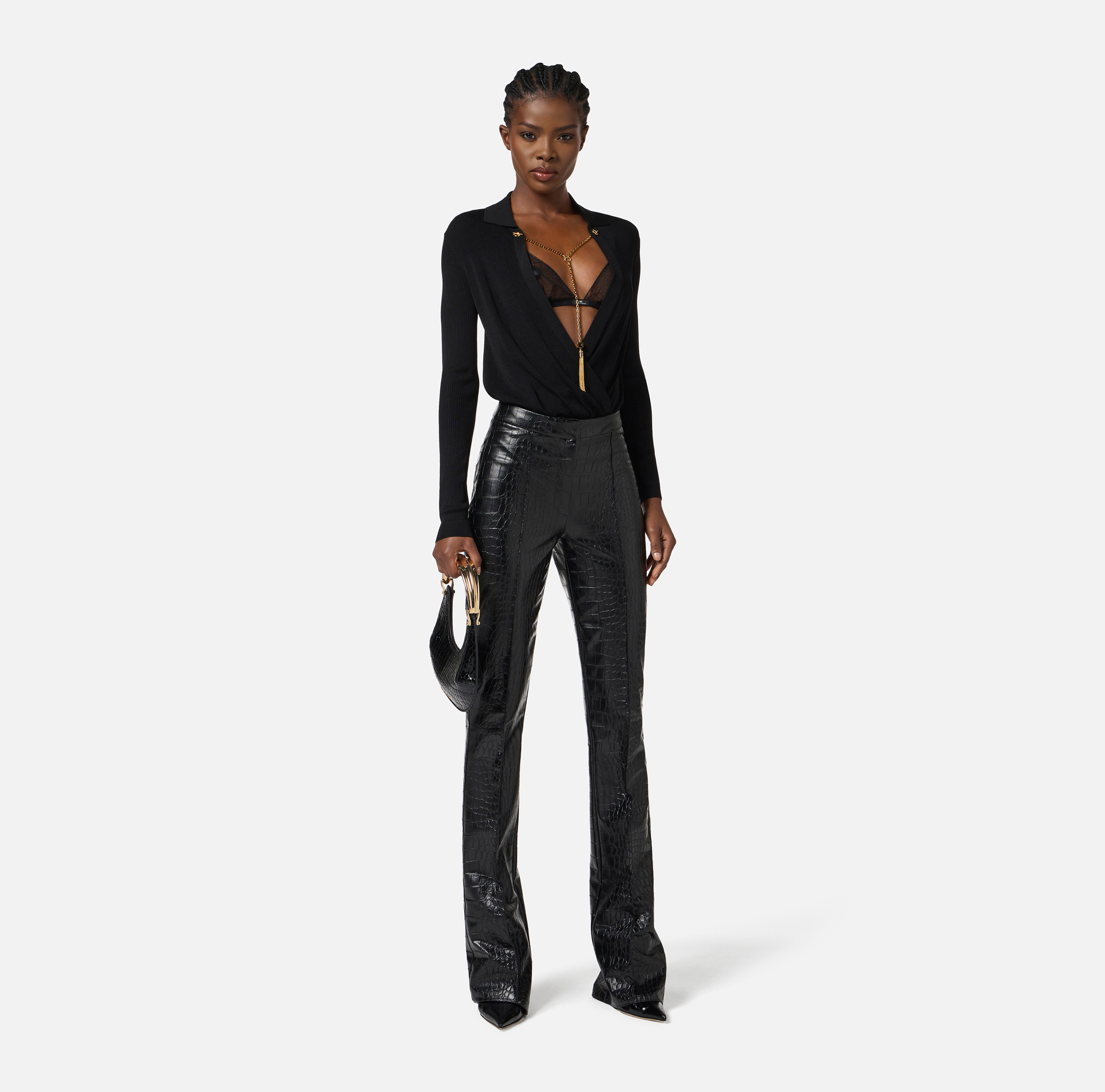 Viscose and silk knit bodysuit with chain | Elisabetta Franchi