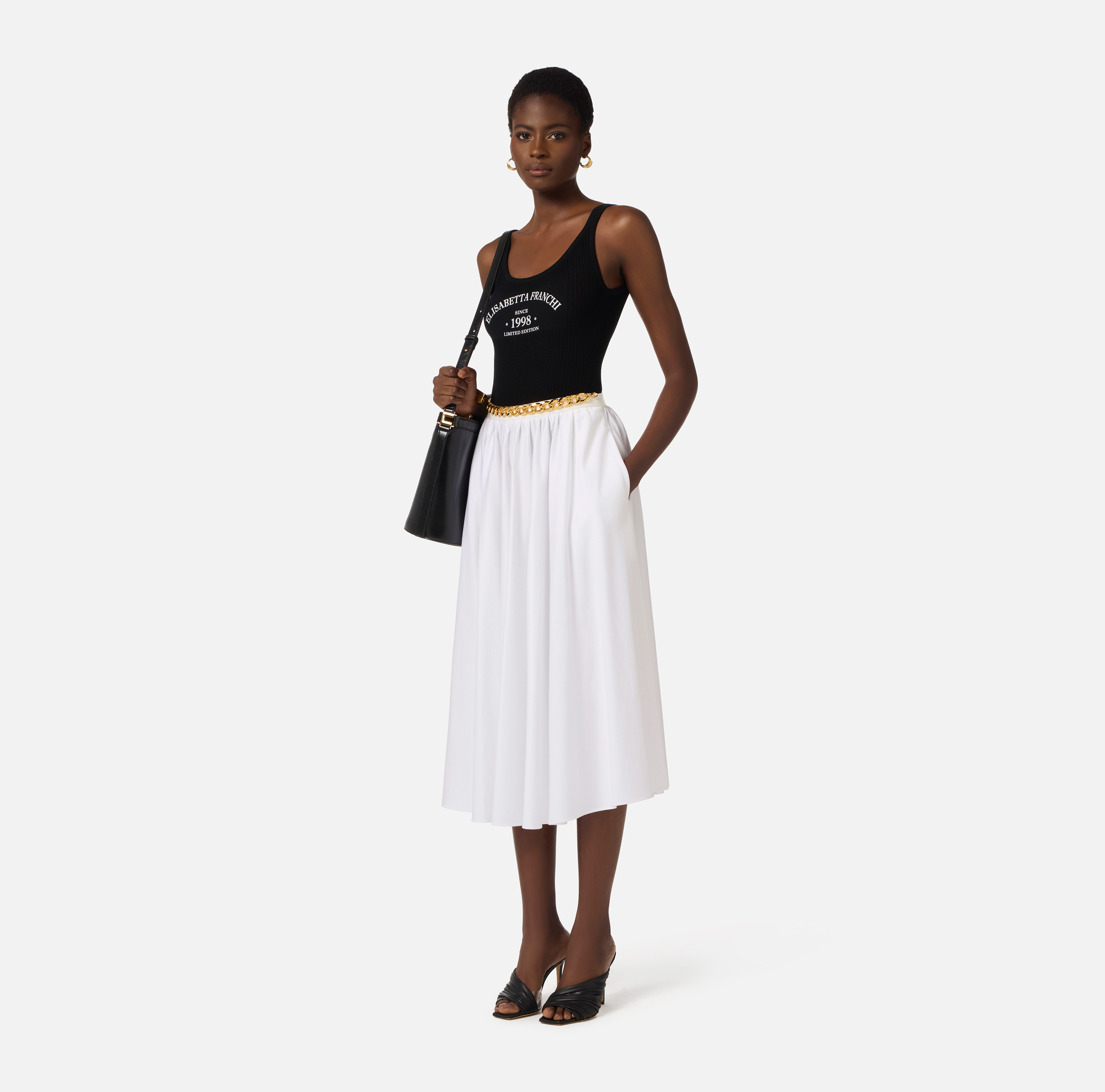 Elisabetta Franchi ノースリーブワンピース 38 Knit bodysuit with printed logo | Elisabetta Franchi