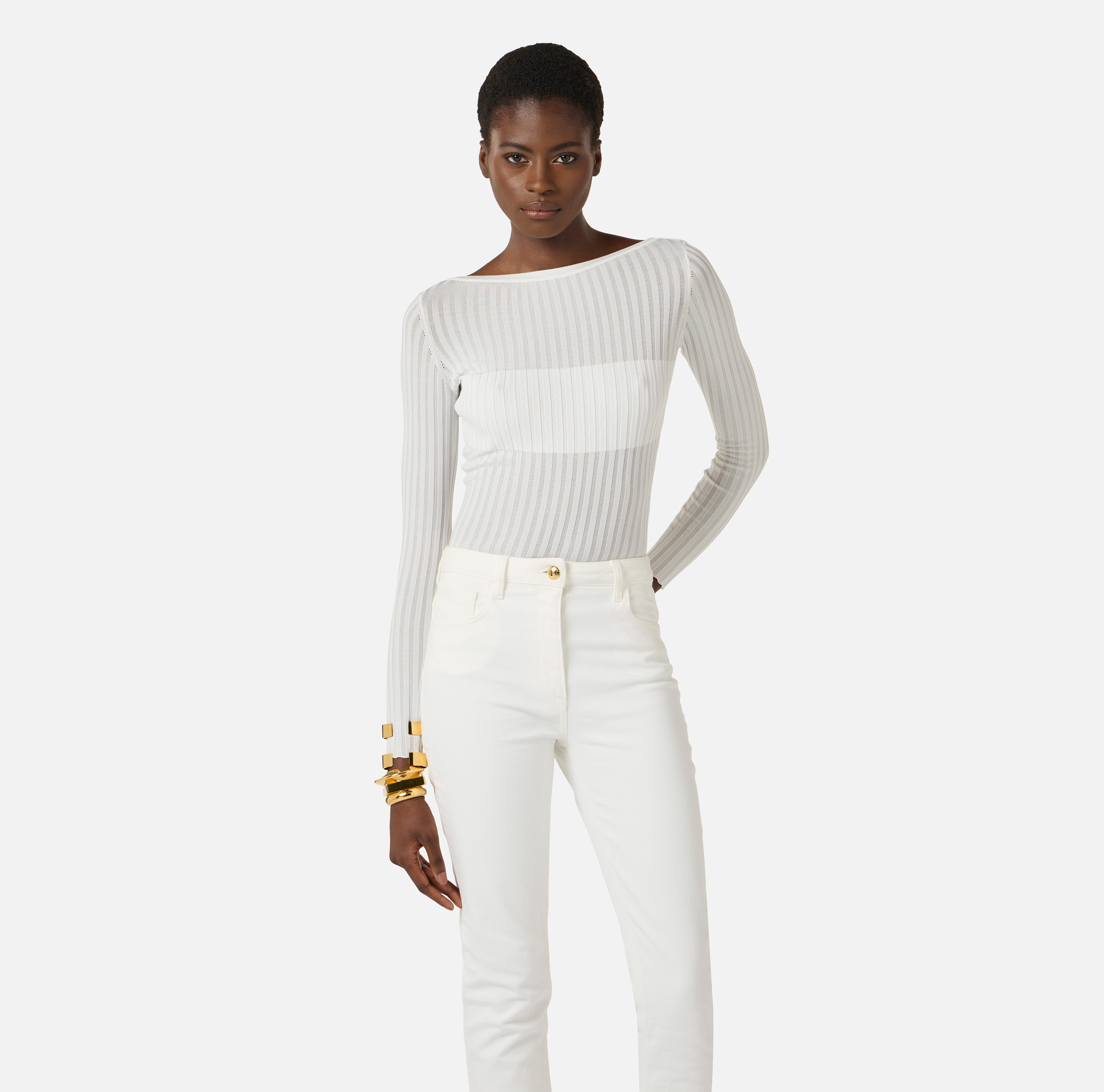 エリザベッタフランキ BO00441E2 ﾎﾜｲﾄ ﾎﾞﾃﾞｨｽｰﾂ 40 Elegant Women's Bodysuits - for soirées and special occasions
