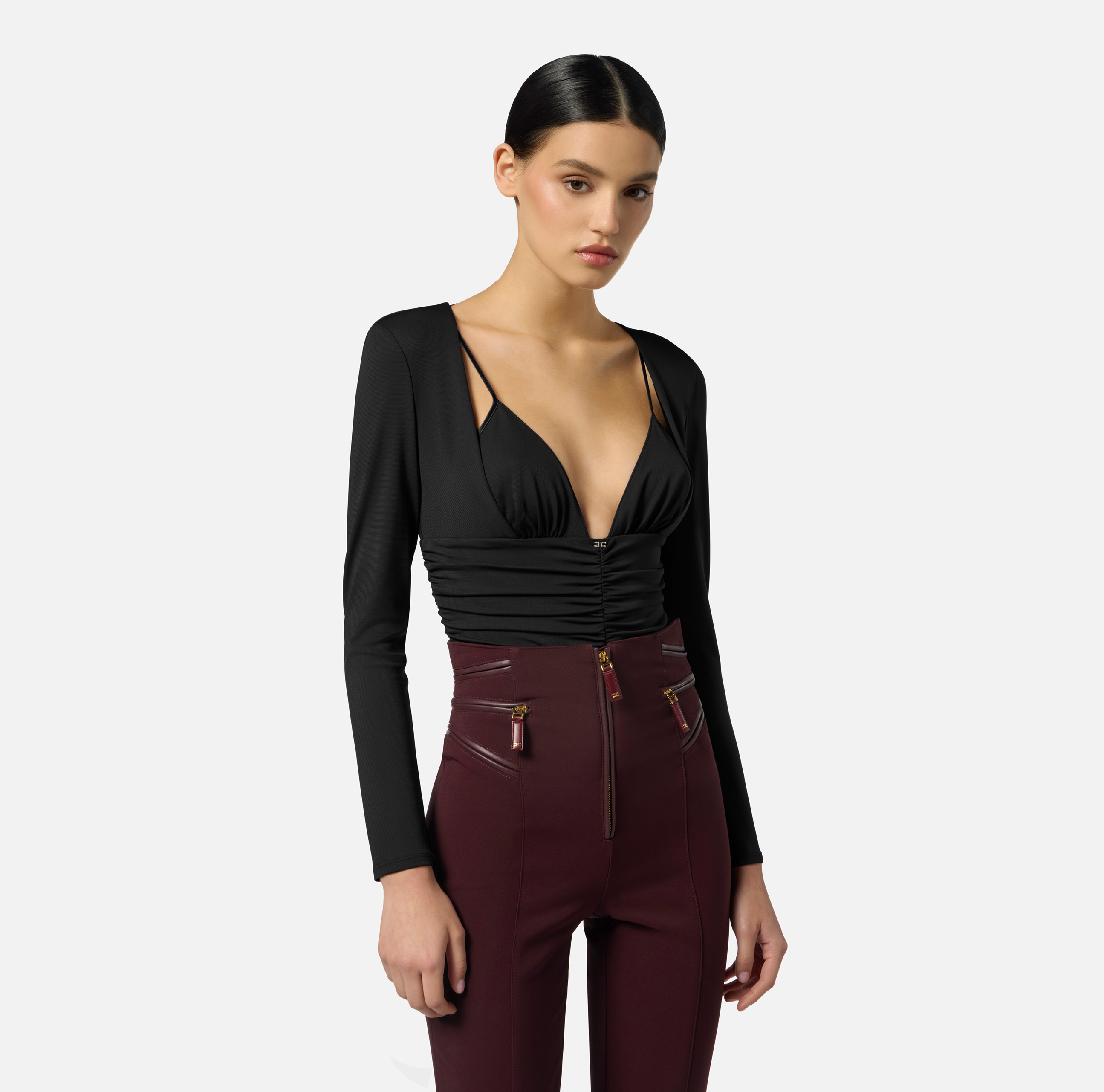 ワンピース ELISABETTA FRANCHI BODY IN JERSEY CREPE WITH DRAPES Red Carpet women's crepe jersey dress abr0851e2 Lemonade