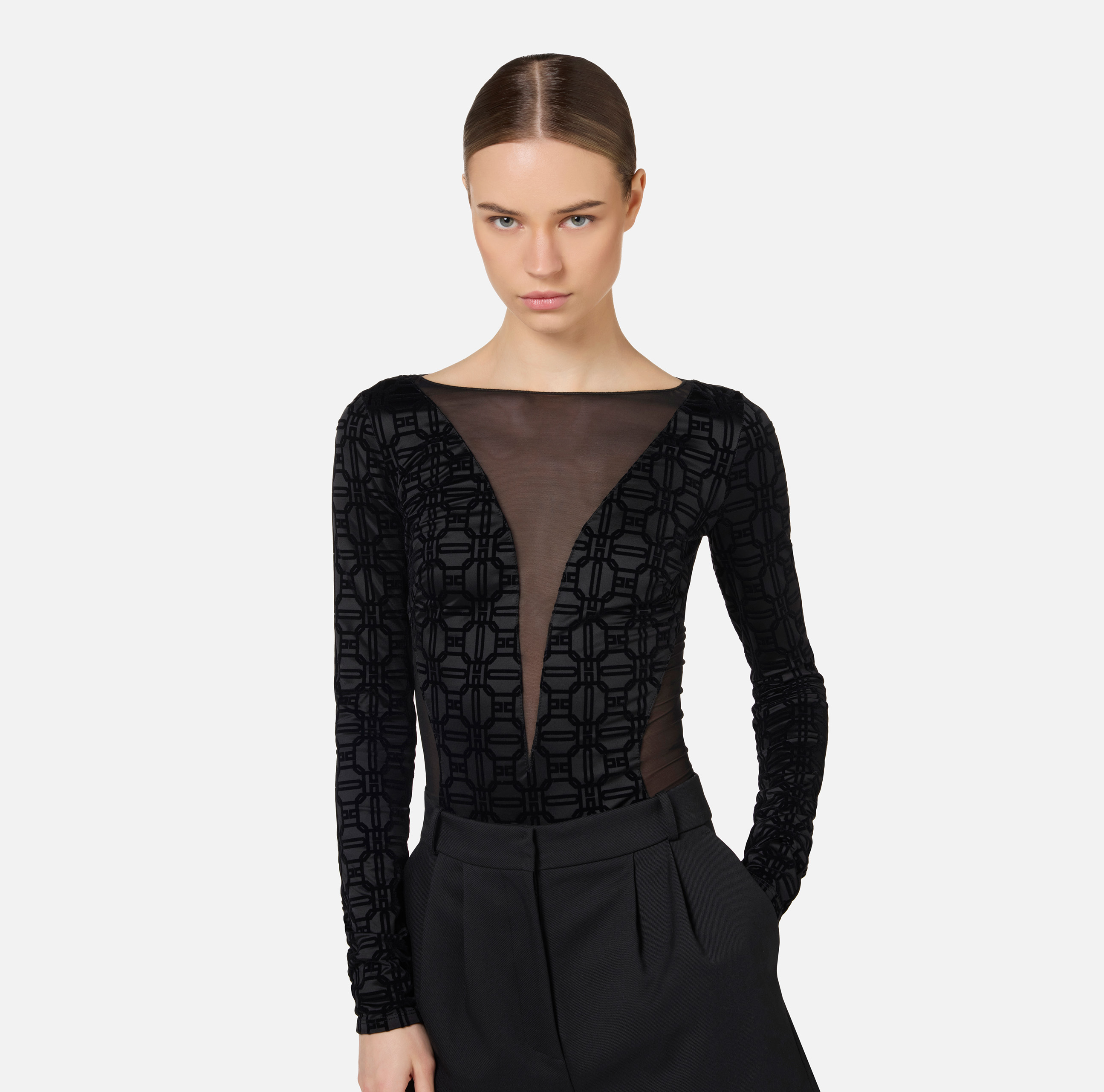 Flock Lycra and tulle bodysuit | Elisabetta Franchi