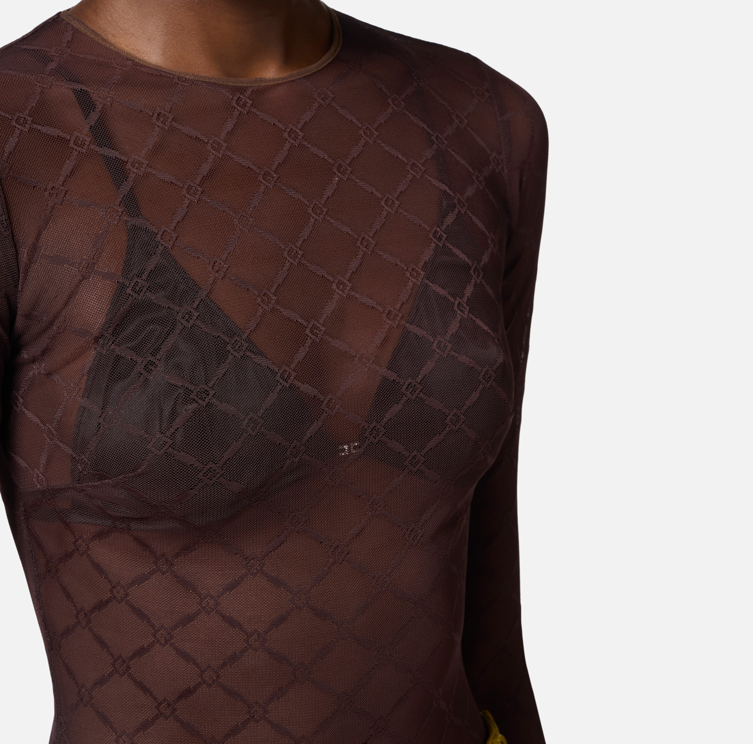 Bodysuit in jacquard tulle fabric with diamonds | Elisabetta
