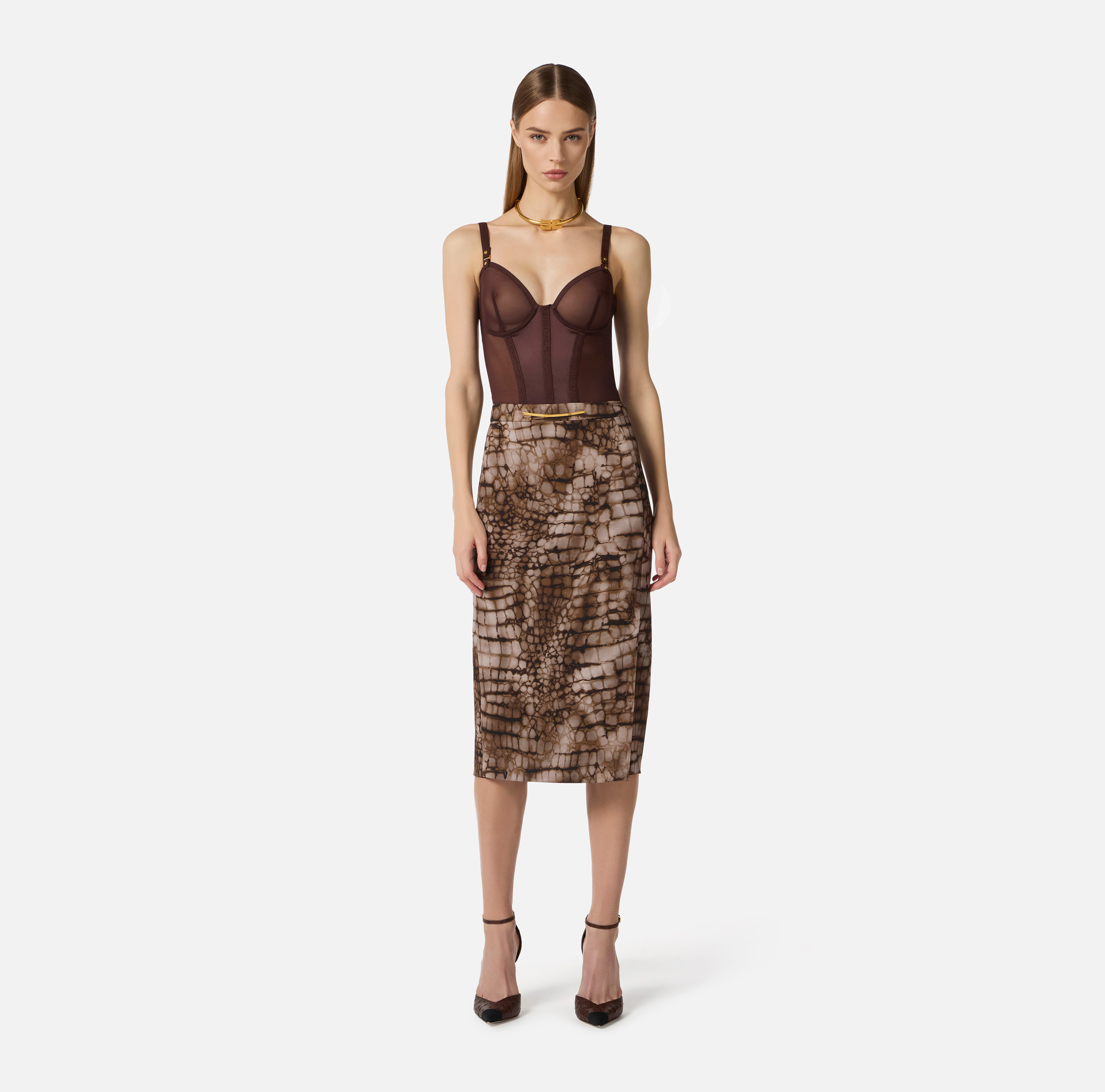 Bodysuit in stretch tulle and satin fabric | Elisabetta Franchi