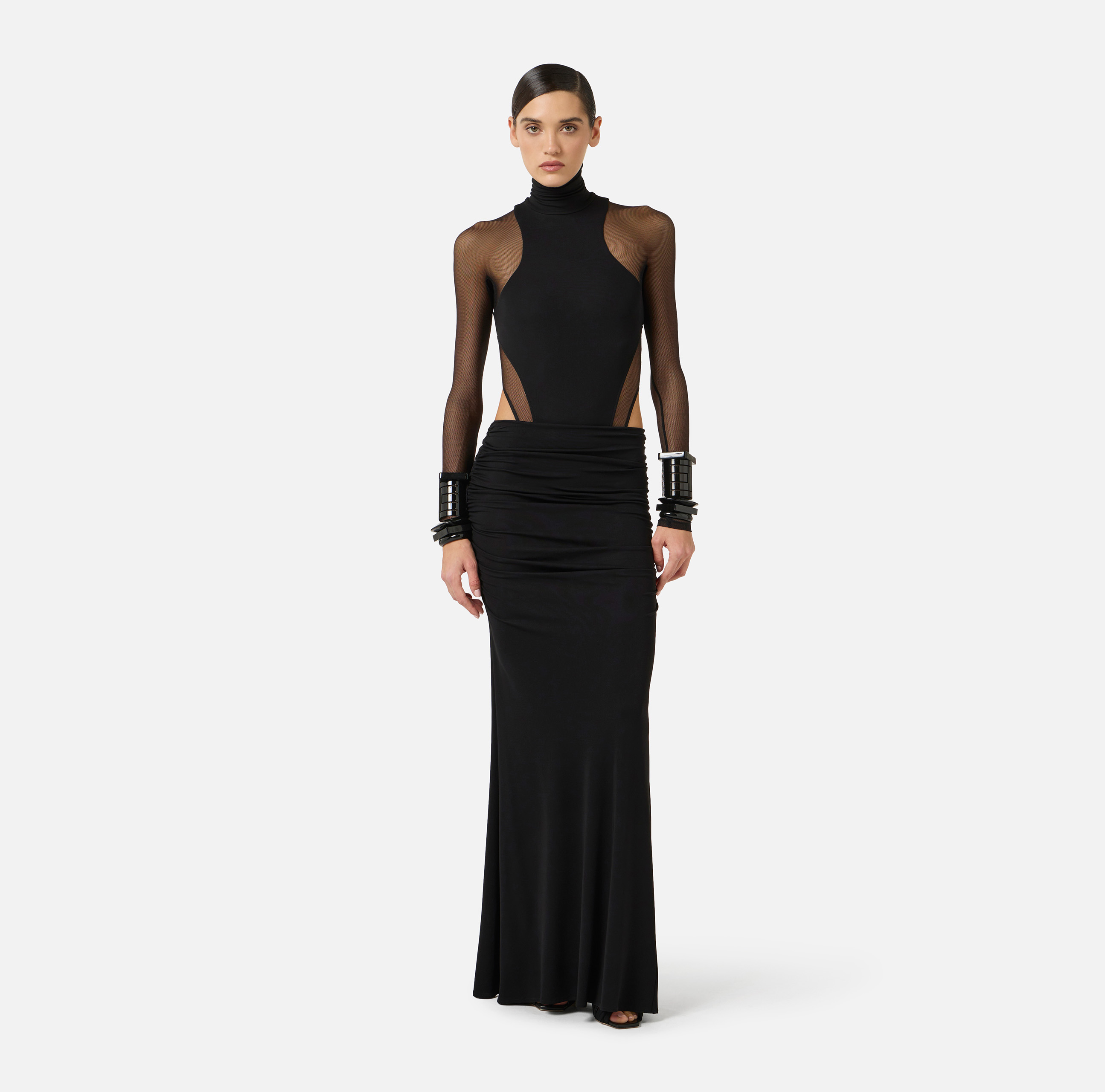 Bodysuit in crêpe jersey and tulle fabric | Elisabetta Franchi