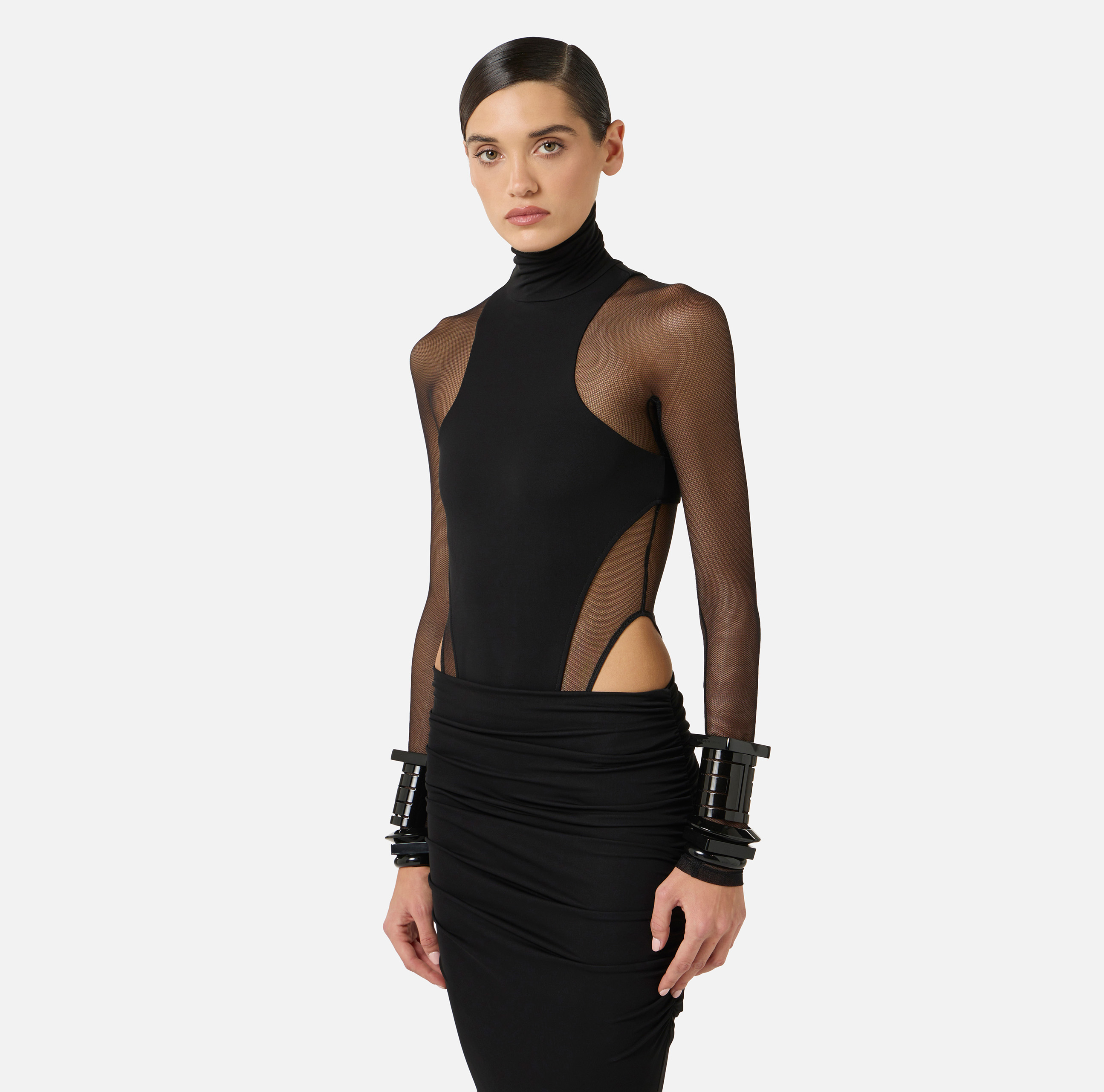 Bodysuit in crêpe jersey and tulle fabric | Elisabetta Franchi