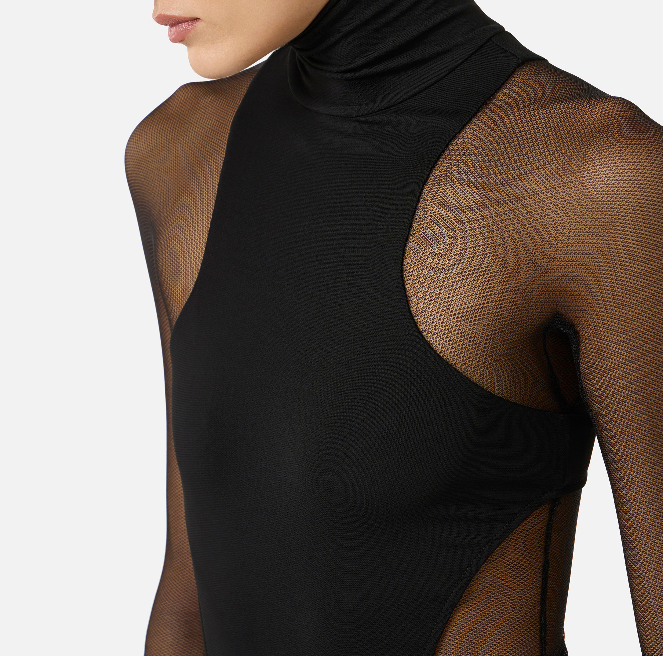 Bodysuit in crêpe jersey and tulle fabric | Elisabetta Franchi