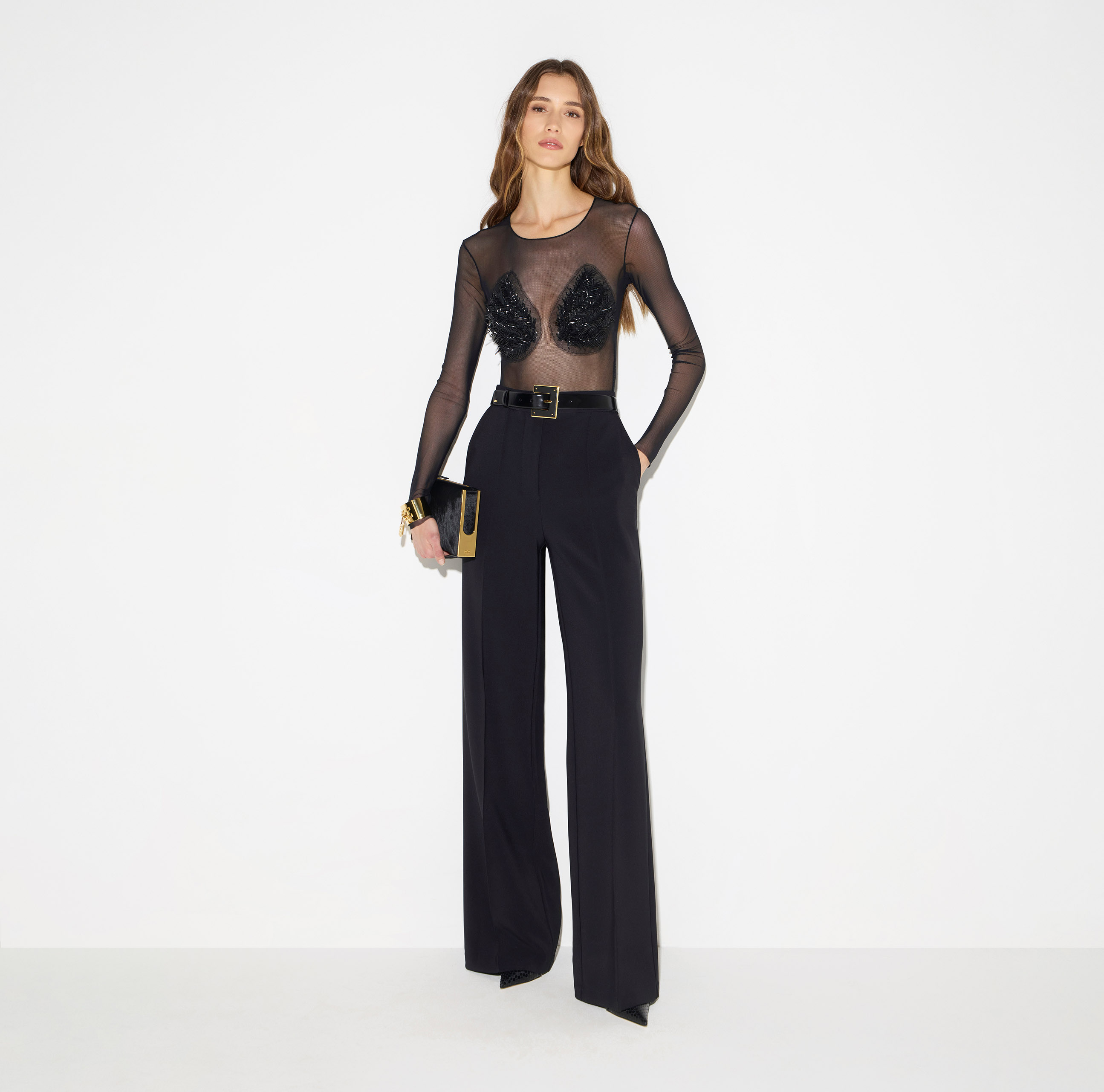 Bodysuit in tulle fabric with feathers | Elisabetta Franchi