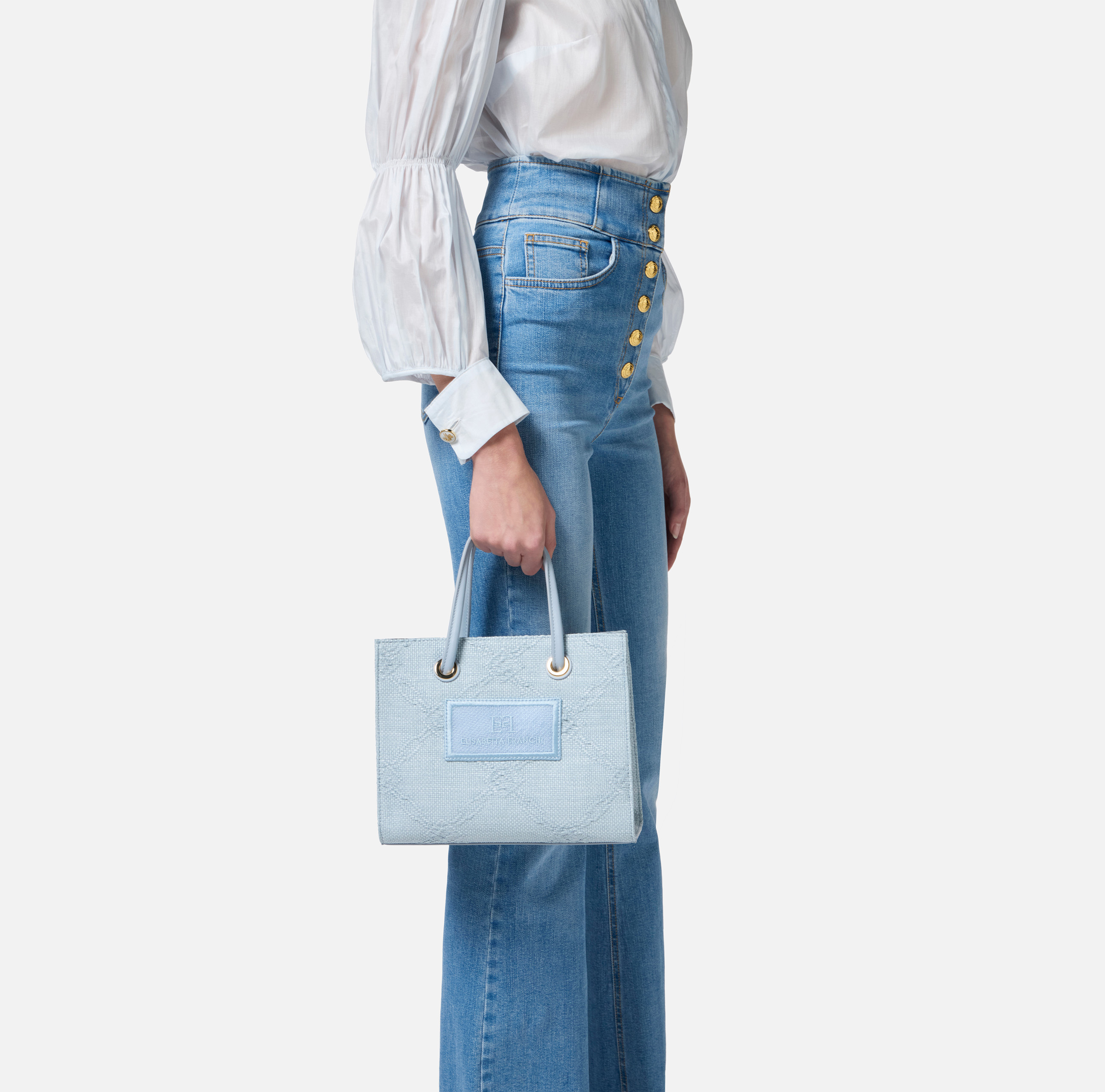 トートバッグ ELISABETTA FRANCHI SMALL TOTE RAFIA JACQUARD Small tote bag in jacquard raffia | Elisabetta Franchi