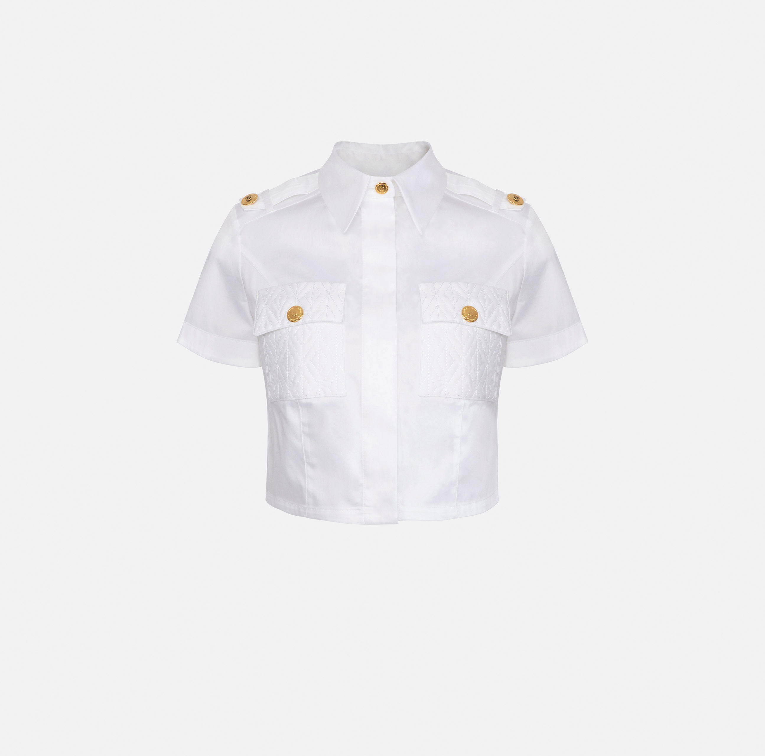 Crop cotton shirt with embroidered pockets