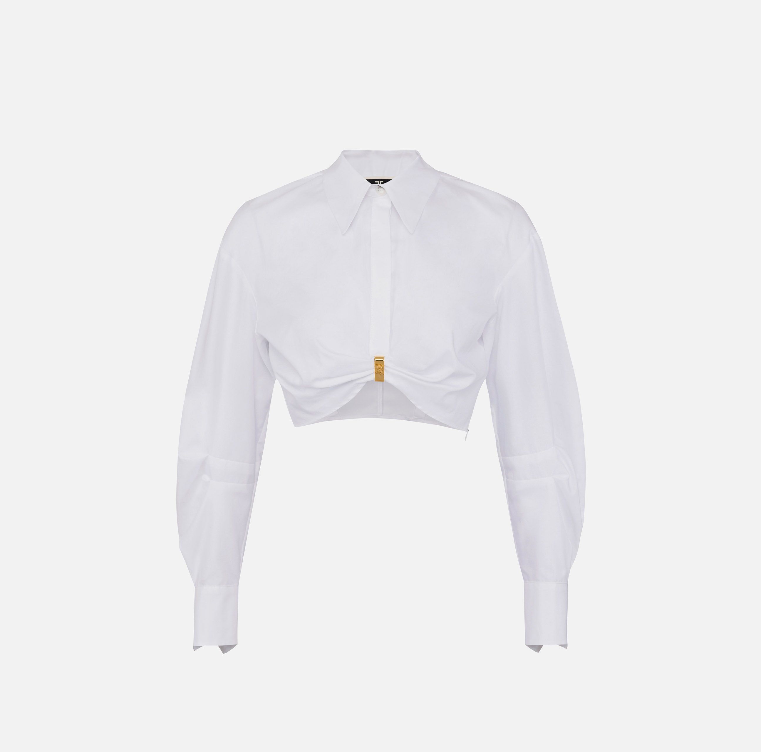 Cropped poplin shirt with draping and ring | Elisabetta Franchi