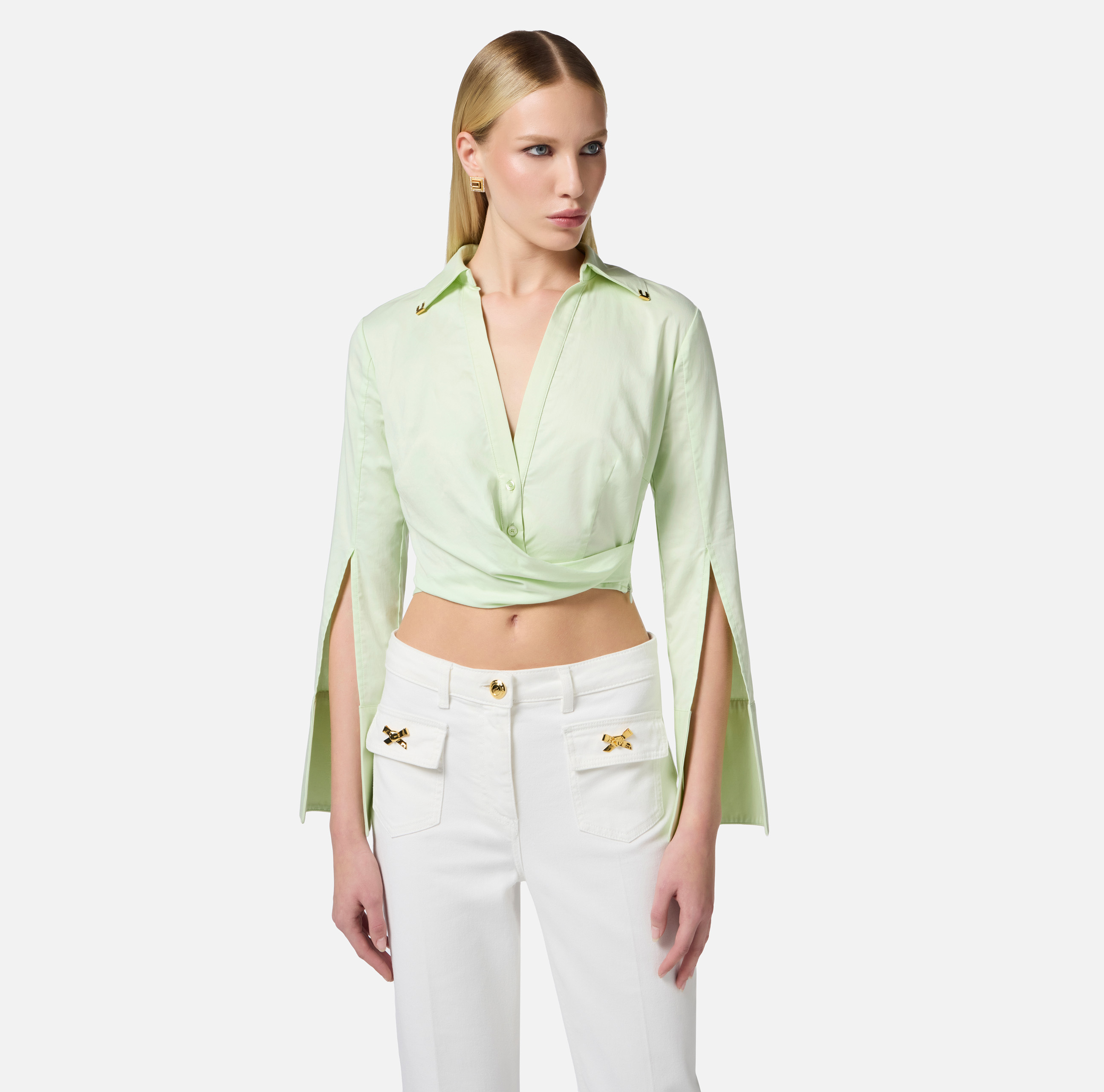 Satin cropped blouse with draping | Elisabetta Franchi