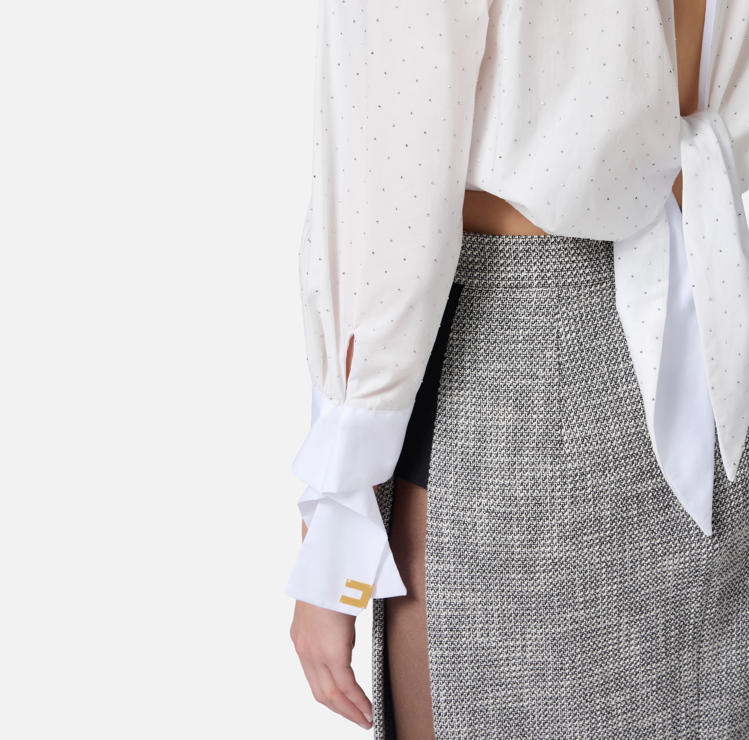Poplin shirt with rhinestones and knot | Elisabetta Franchi