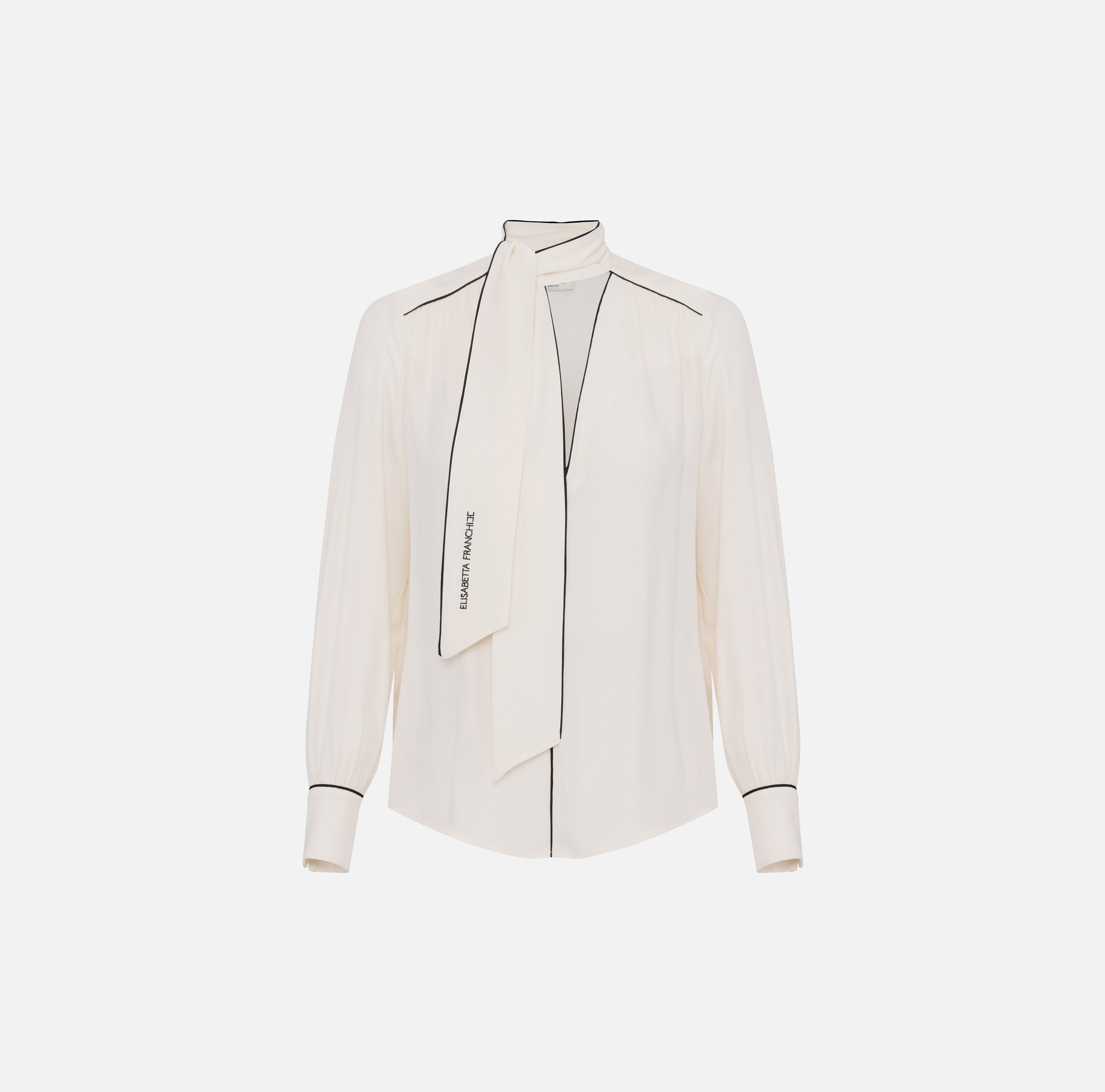 Tie-neck blouse in georgette fabric with piping | Elisabetta