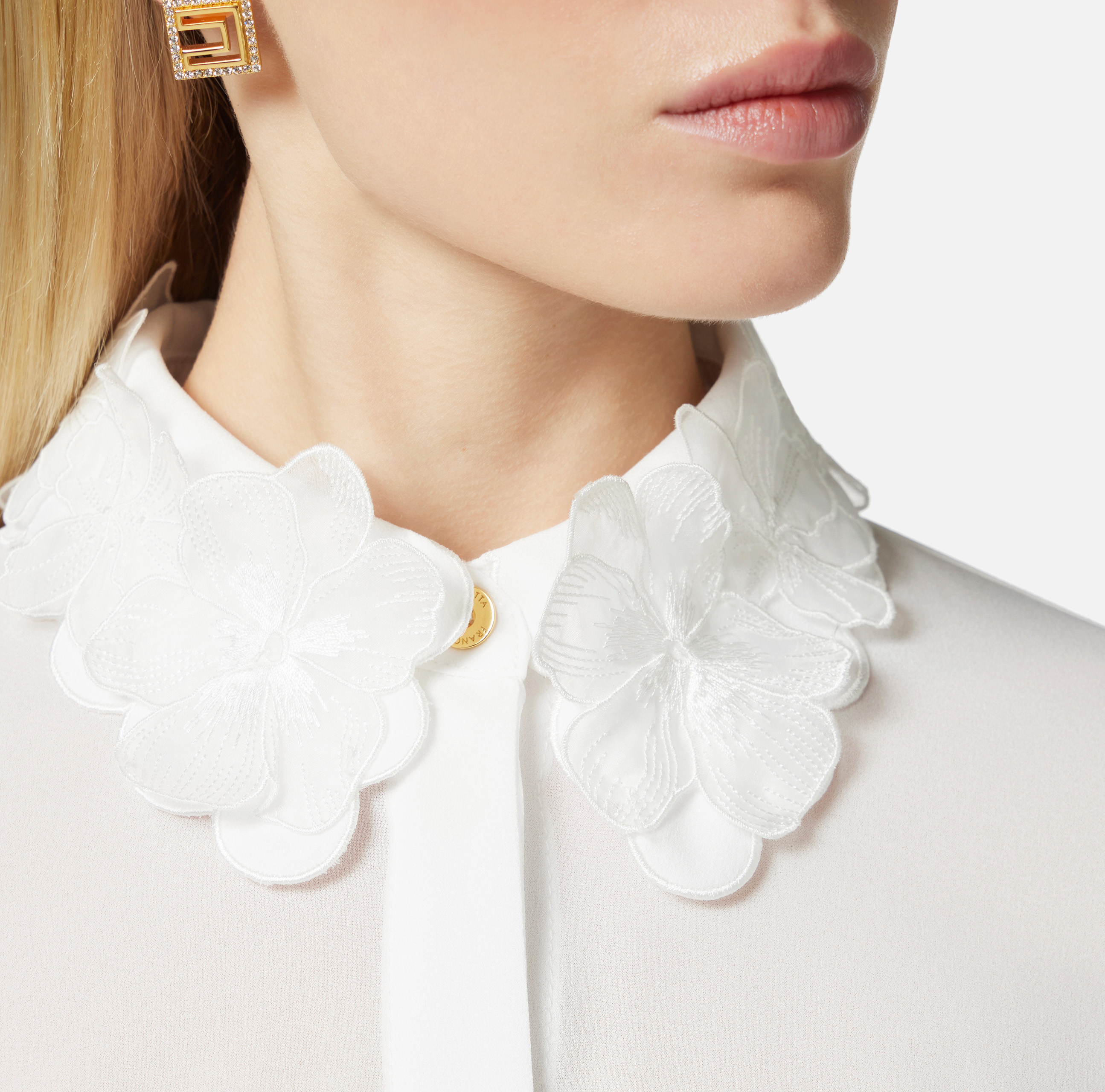 Shirt in georgette fabric with floral embroideries