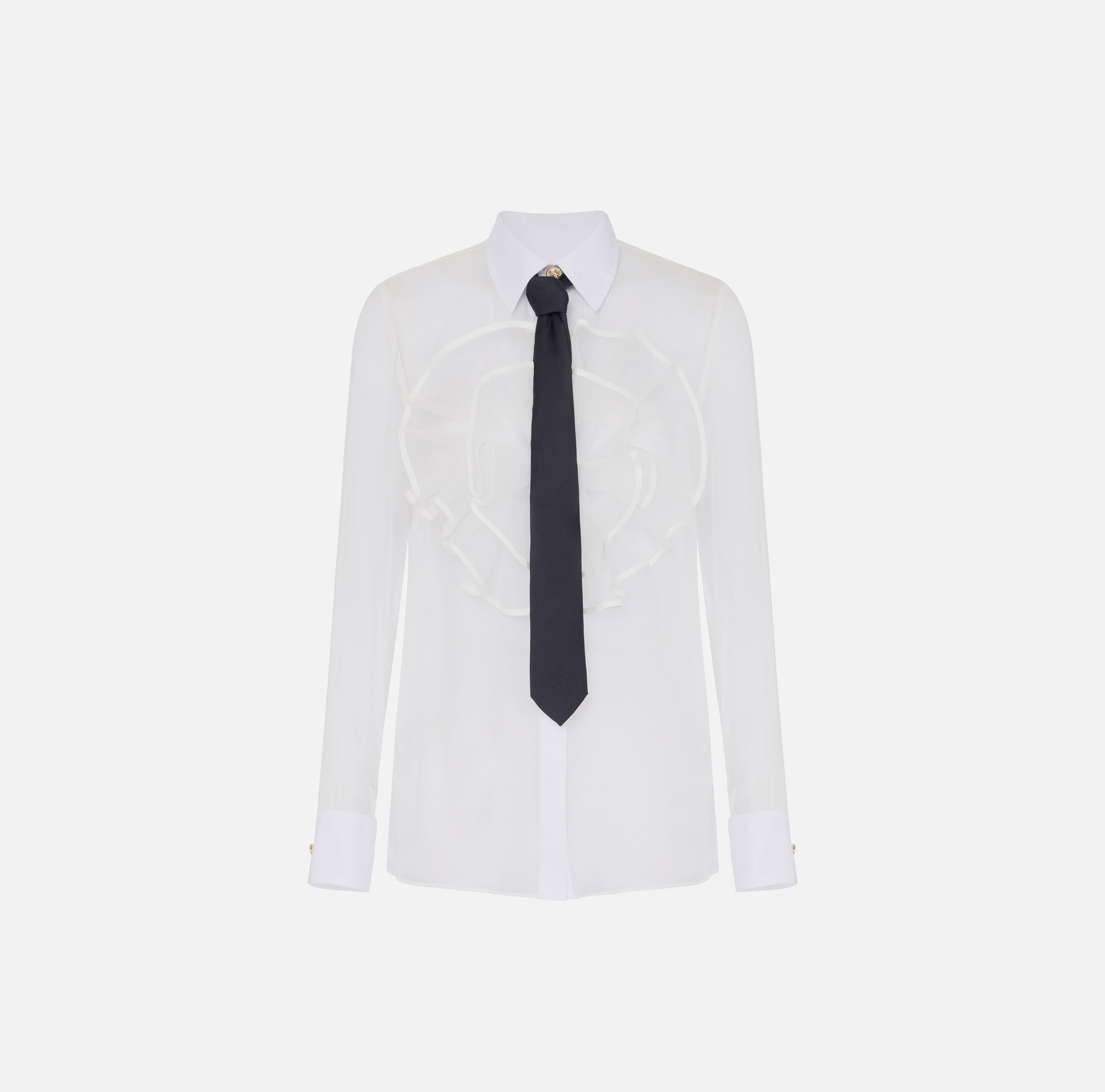 elisabetta franchi Chemise en voile de soie avec ruches et cravate
