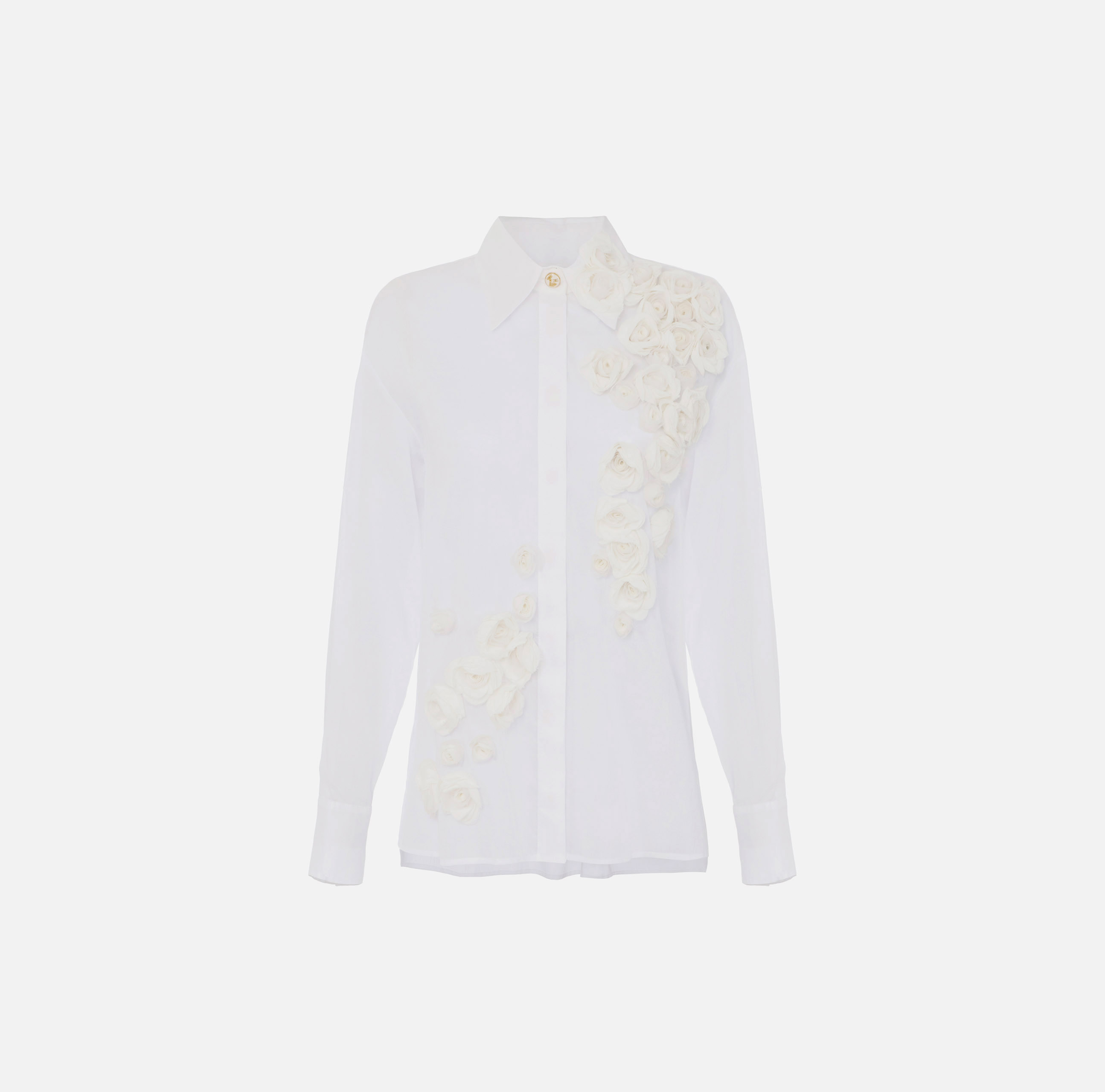 elisabetta franchi Chemise en voile de coton avec roses brodées