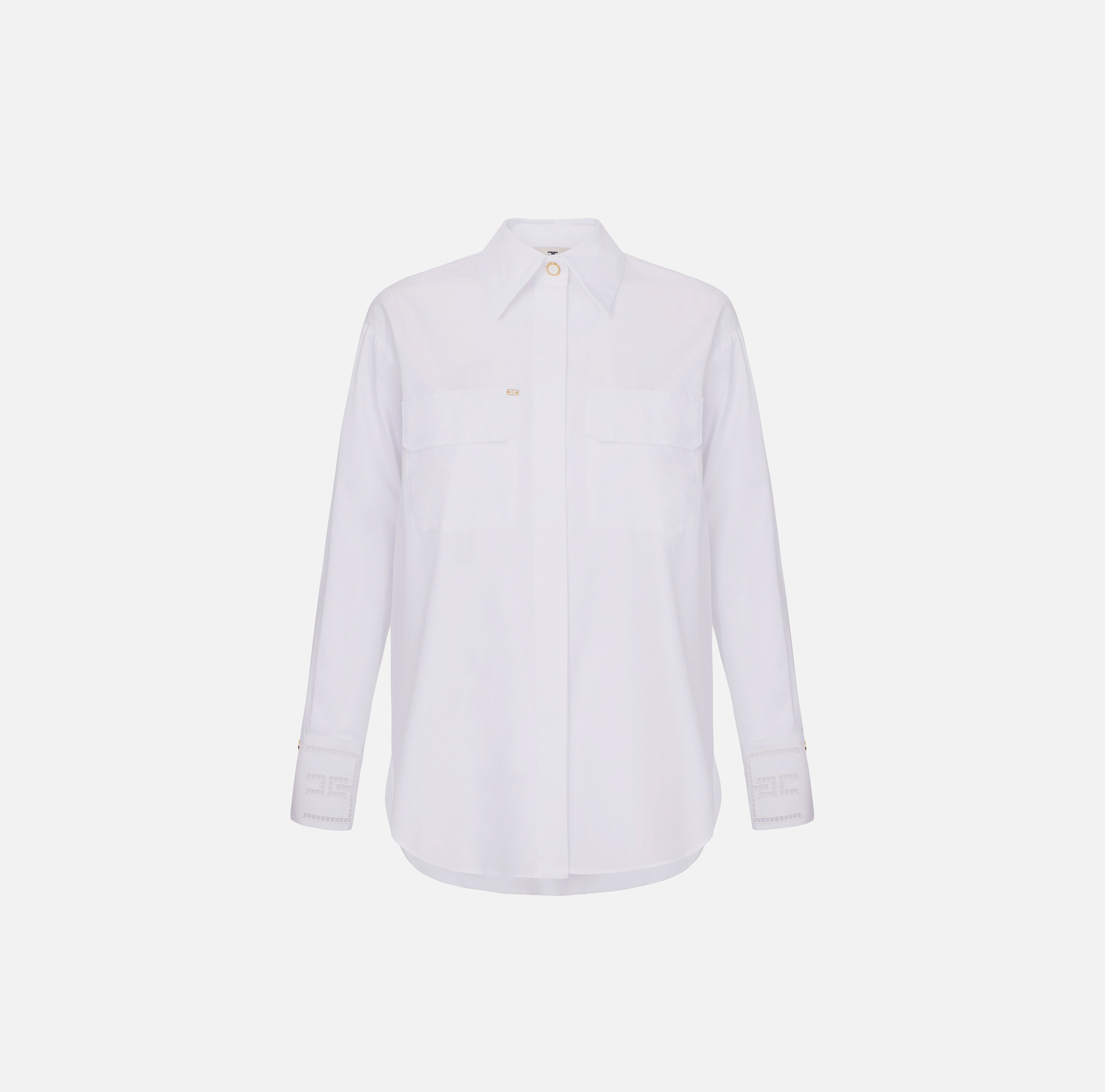 Cotton poplin shirt with floral openwork embroideries