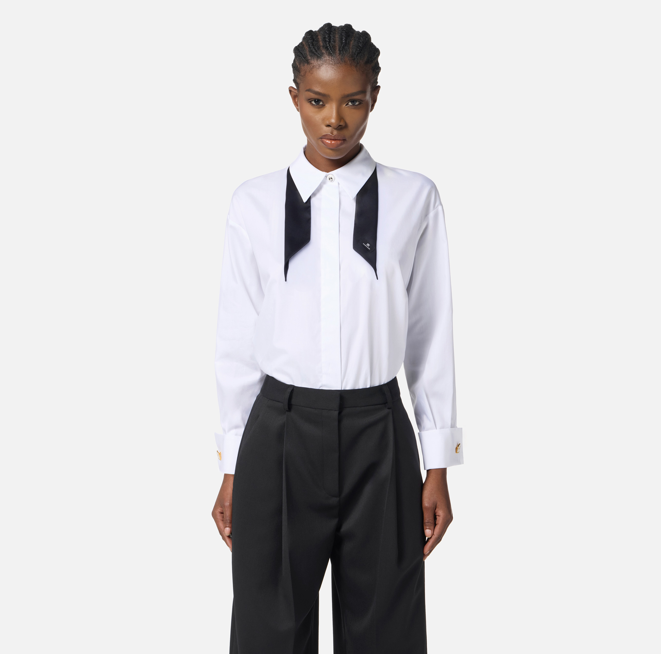 【★完売必至★】ELISABETTA FRANCHI ☆ コルセット シャツ Poplin shirt with contrasting tie | Elisabetta Franchi