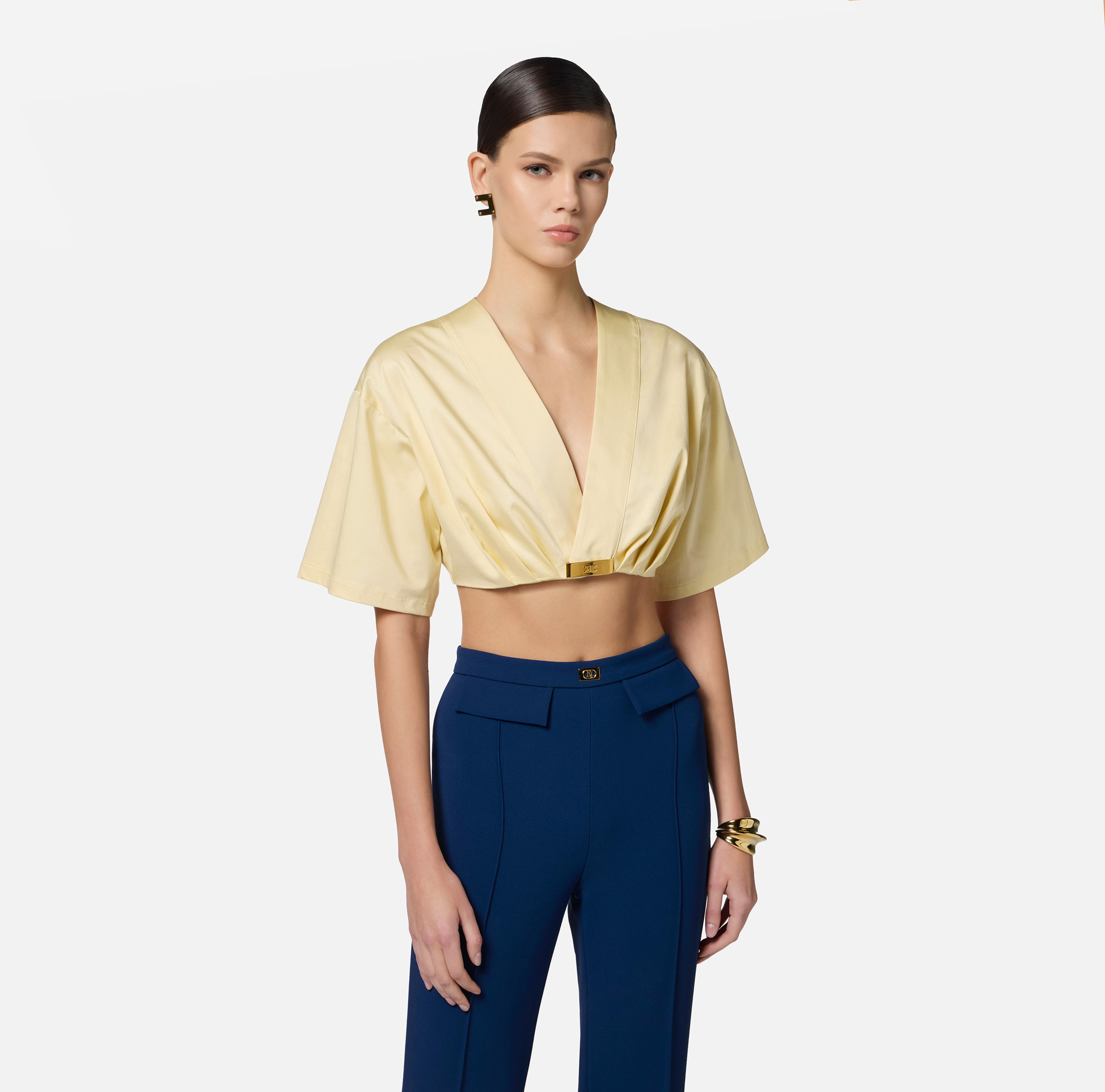 Stretch cotton top with logo detail | Elisabetta Franchi